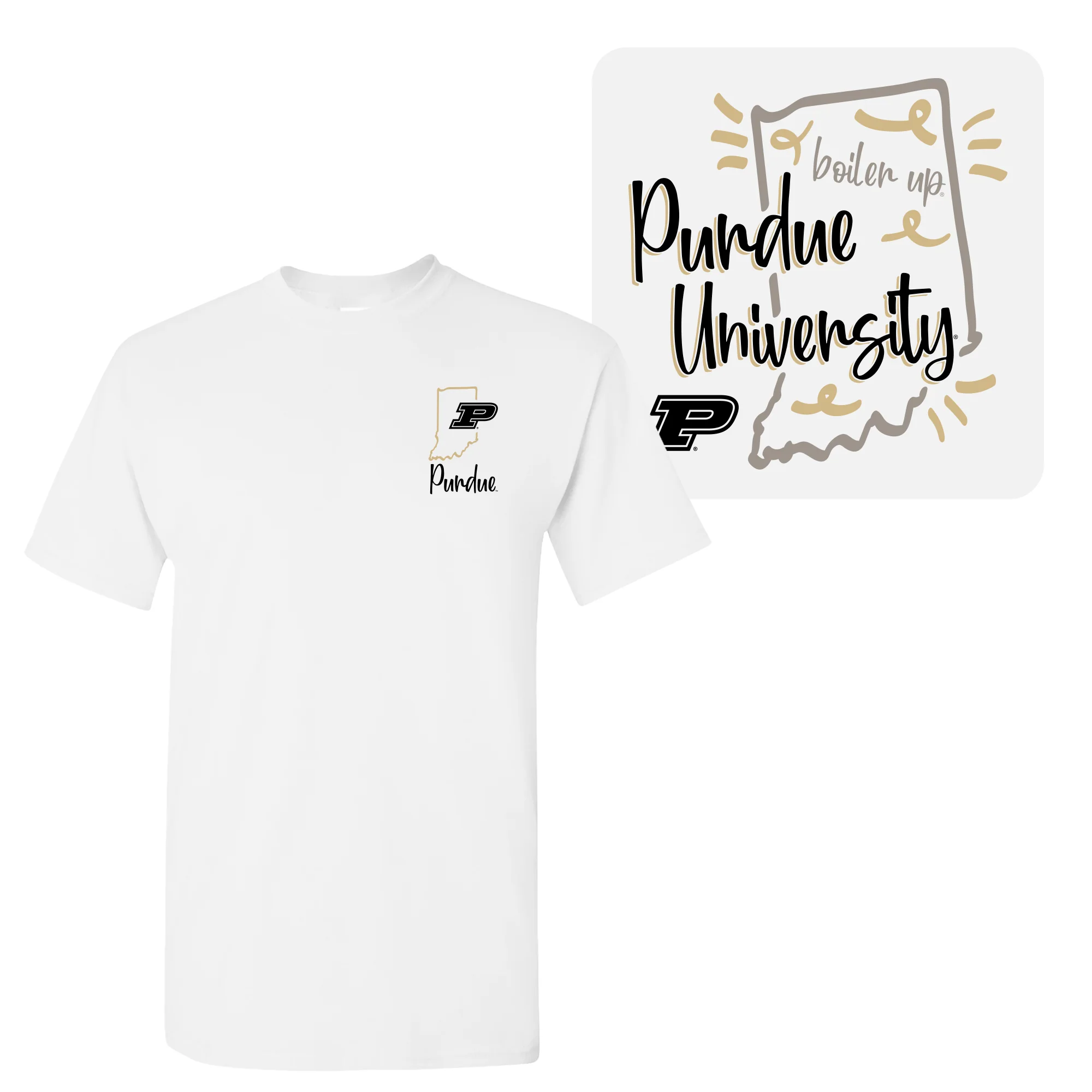 Purdue University Boilermakers Playful Sketch Cotton Short Sleeve T-Shirt - White - Image 4