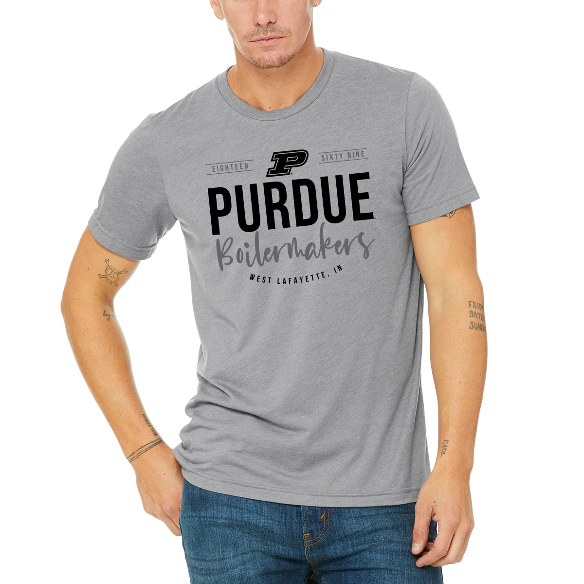 Purdue University Boilermakers Harbor Script Canvas Short Sleeve Triblend T-Shirt - Athletic Grey - Image 3