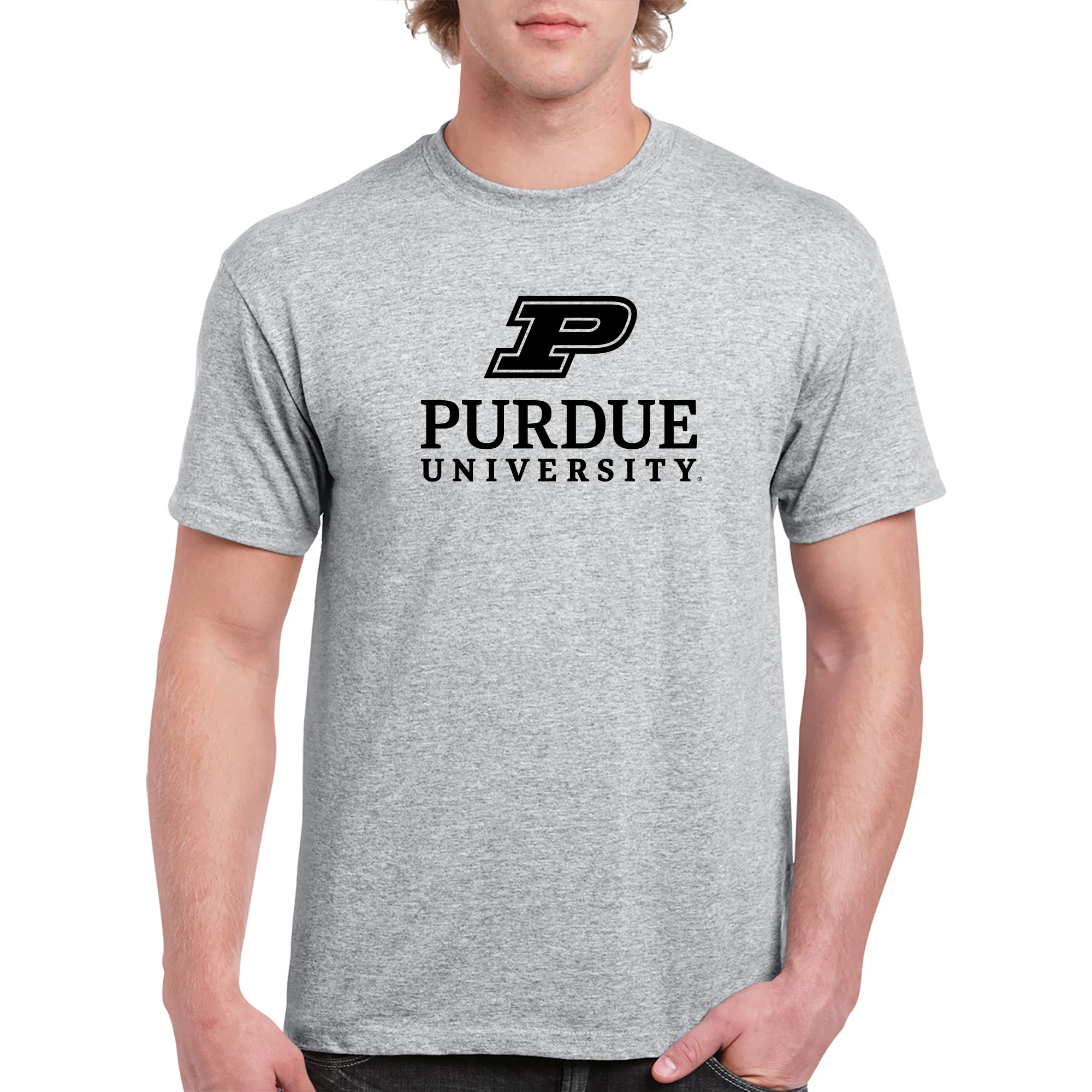 Purdue University Boilermakers Institutional Logo Cotton Short Sleeve T Shirt - Sport Grey - Image 3