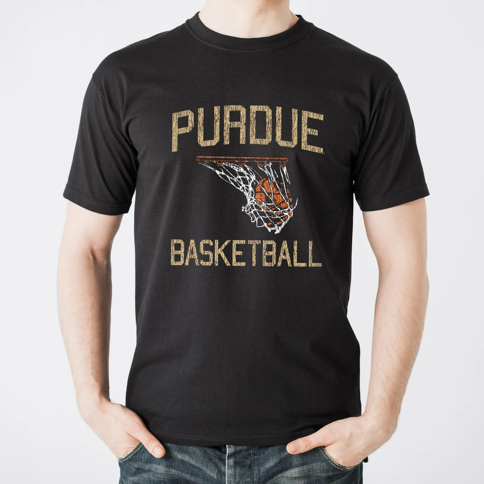 Purdue University Boilermakers Retro Faded Basketball Short Sleeve T Shirt - Black - Image 3