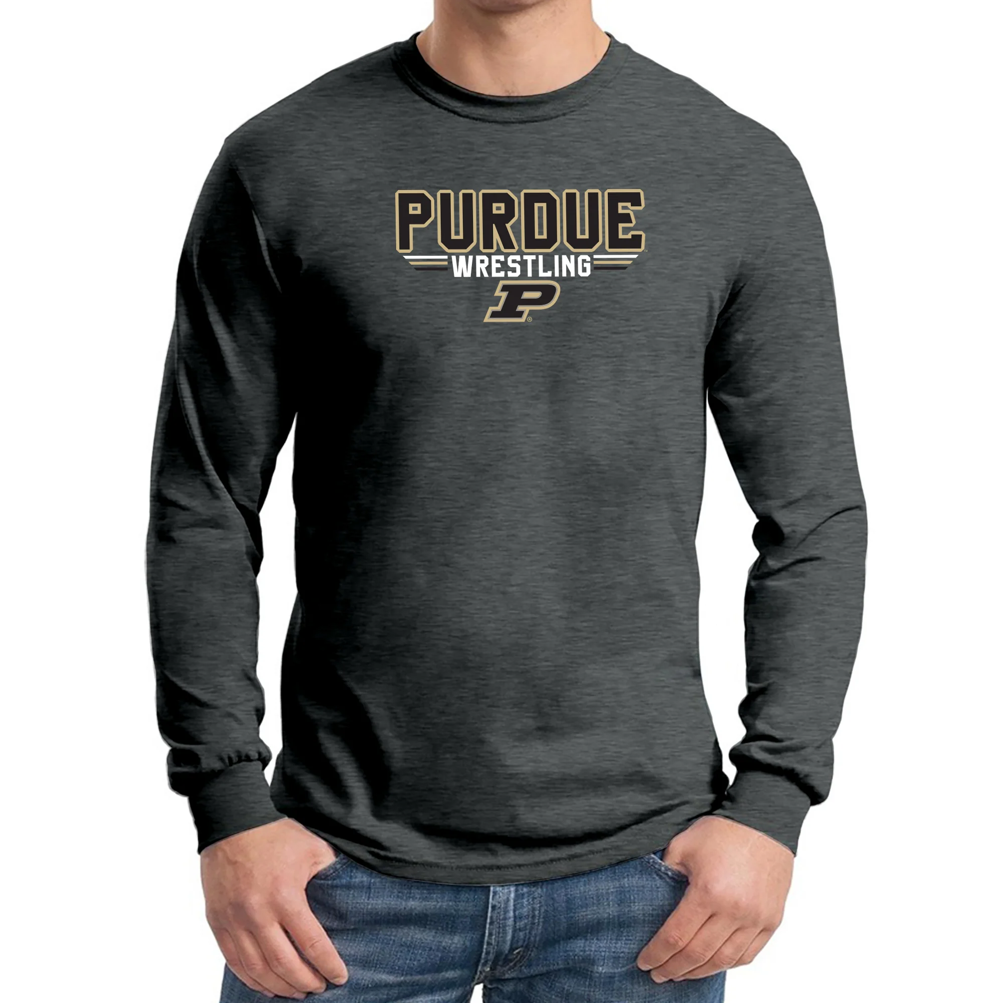 Purdue Wrestling Top Flight Long Sleeve T-Shirt - Dark Heather - Image 3