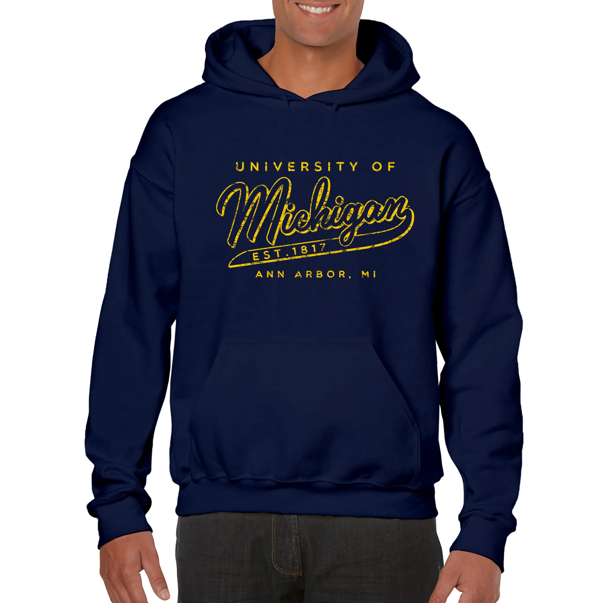 University of Michigan Road Trip Script Heavy Blend Hoodie - Navy - Image 3