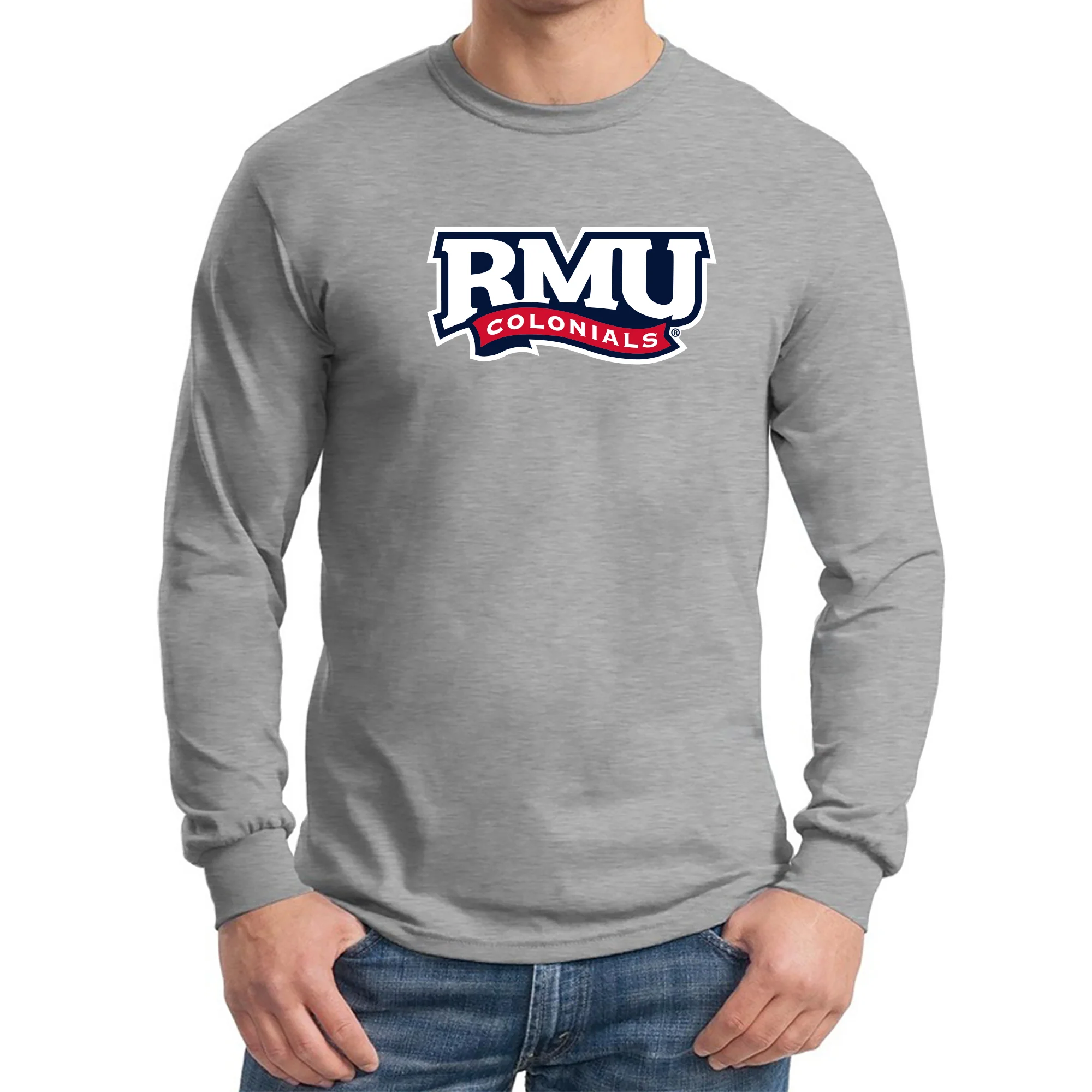 Robert Morris University Colonials Primary Long Sleeve T Shirt - Sport Grey - Image 3