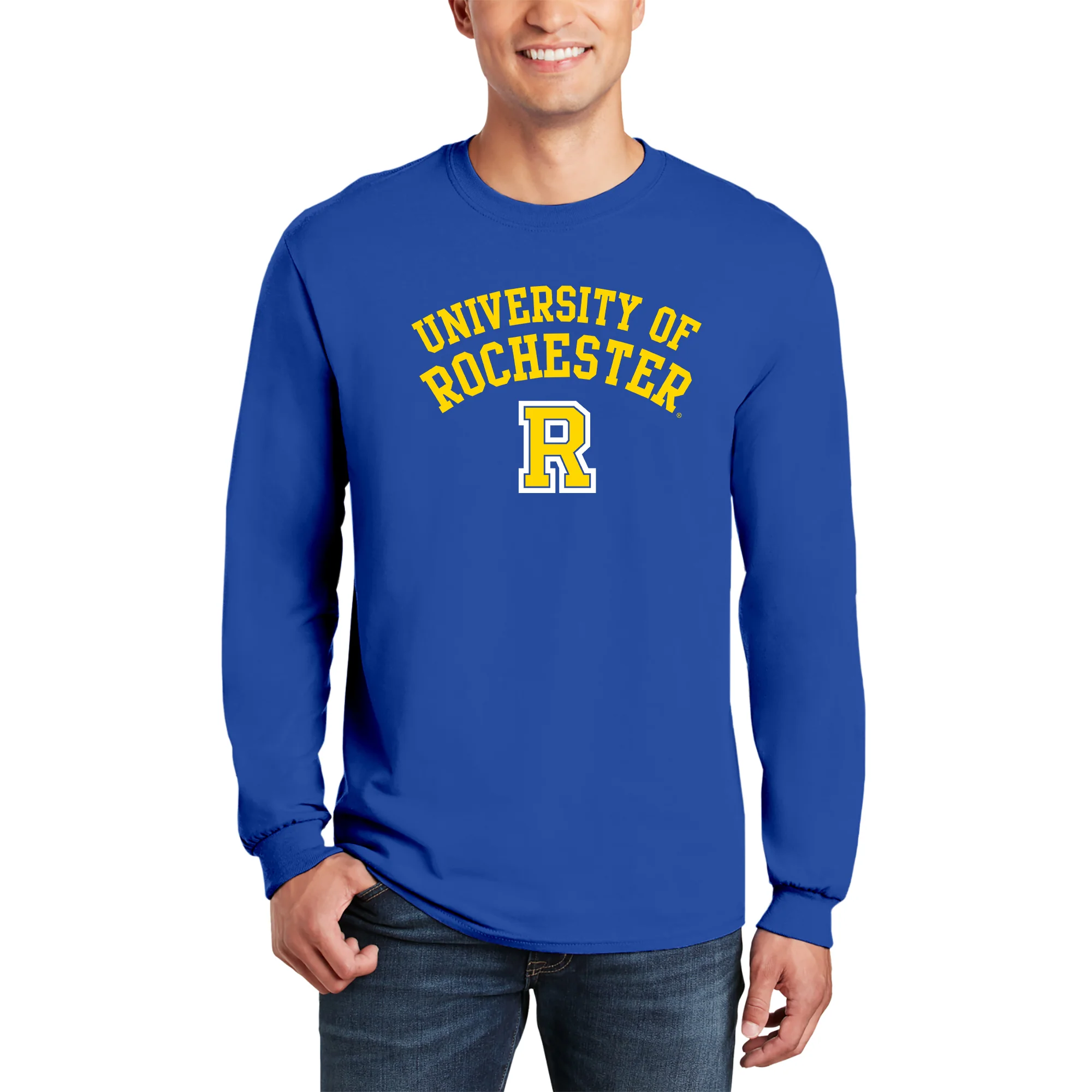 University of Rochester Yellowjackets Arch Logo Long Sleeve T-Shirt - Royal - Image 3