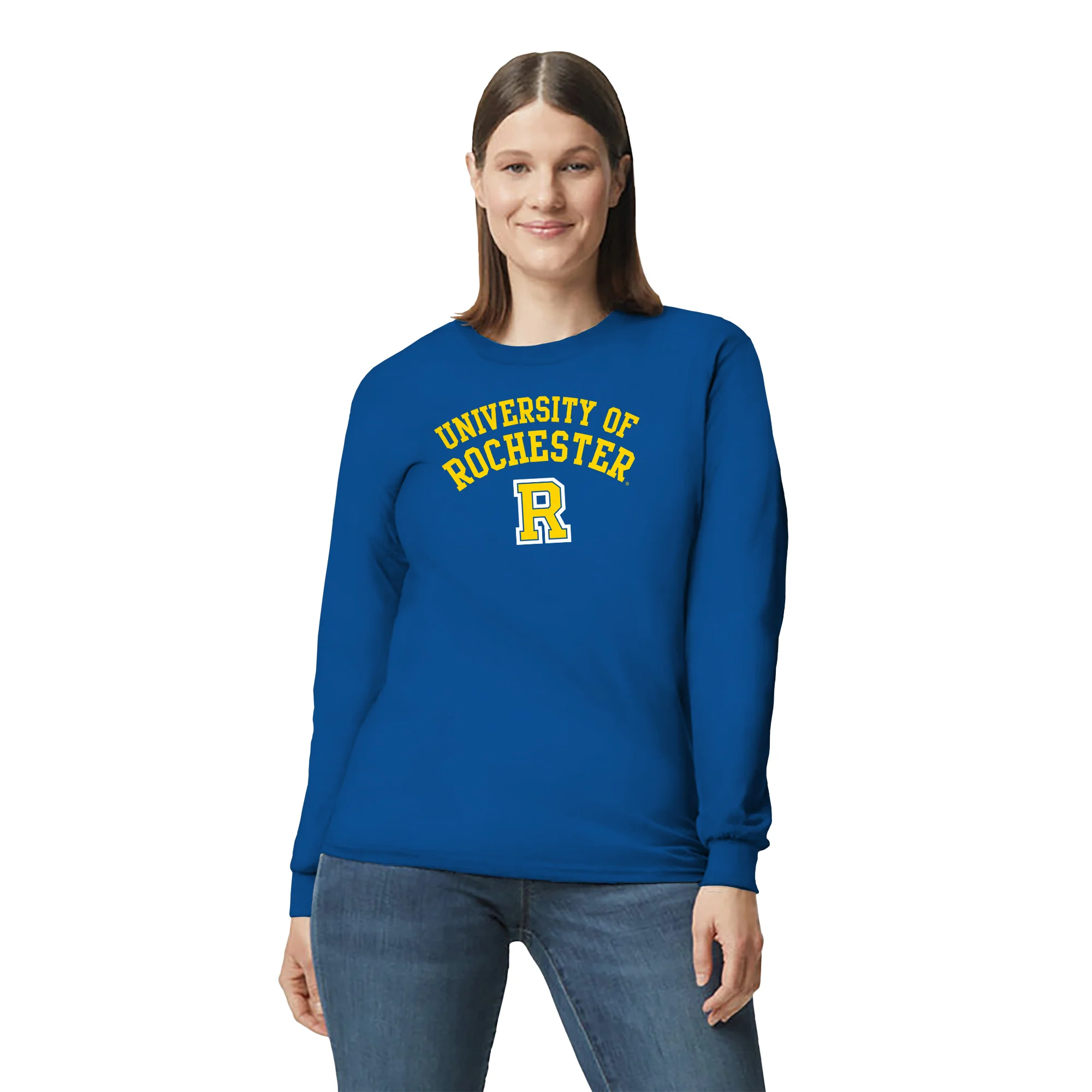 University of Rochester Yellowjackets Arch Logo Long Sleeve T-Shirt - Royal - Image 4