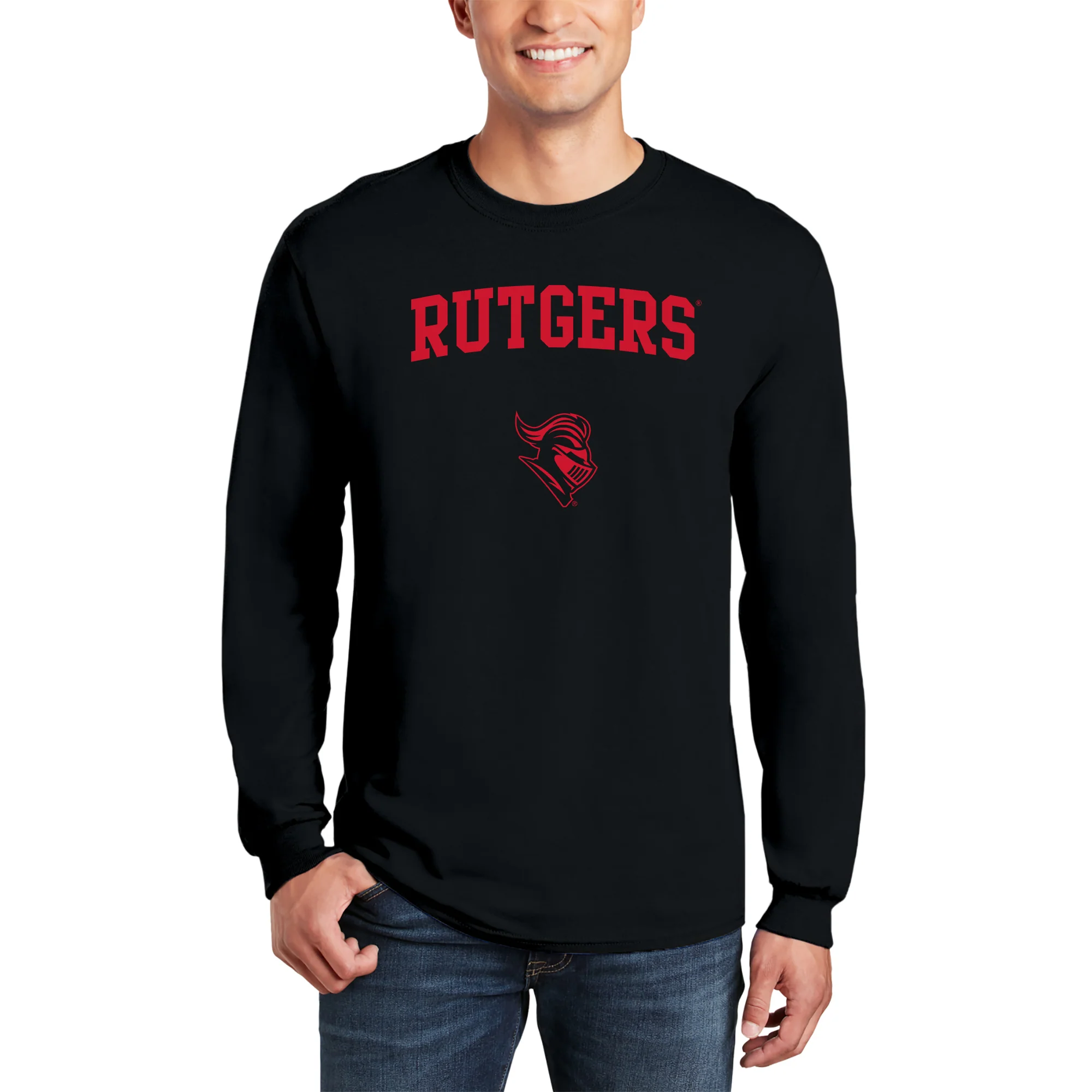 Rutgers University Scarlet Knights Arch Logo Long Sleeve T-Shirt - Black - Image 3