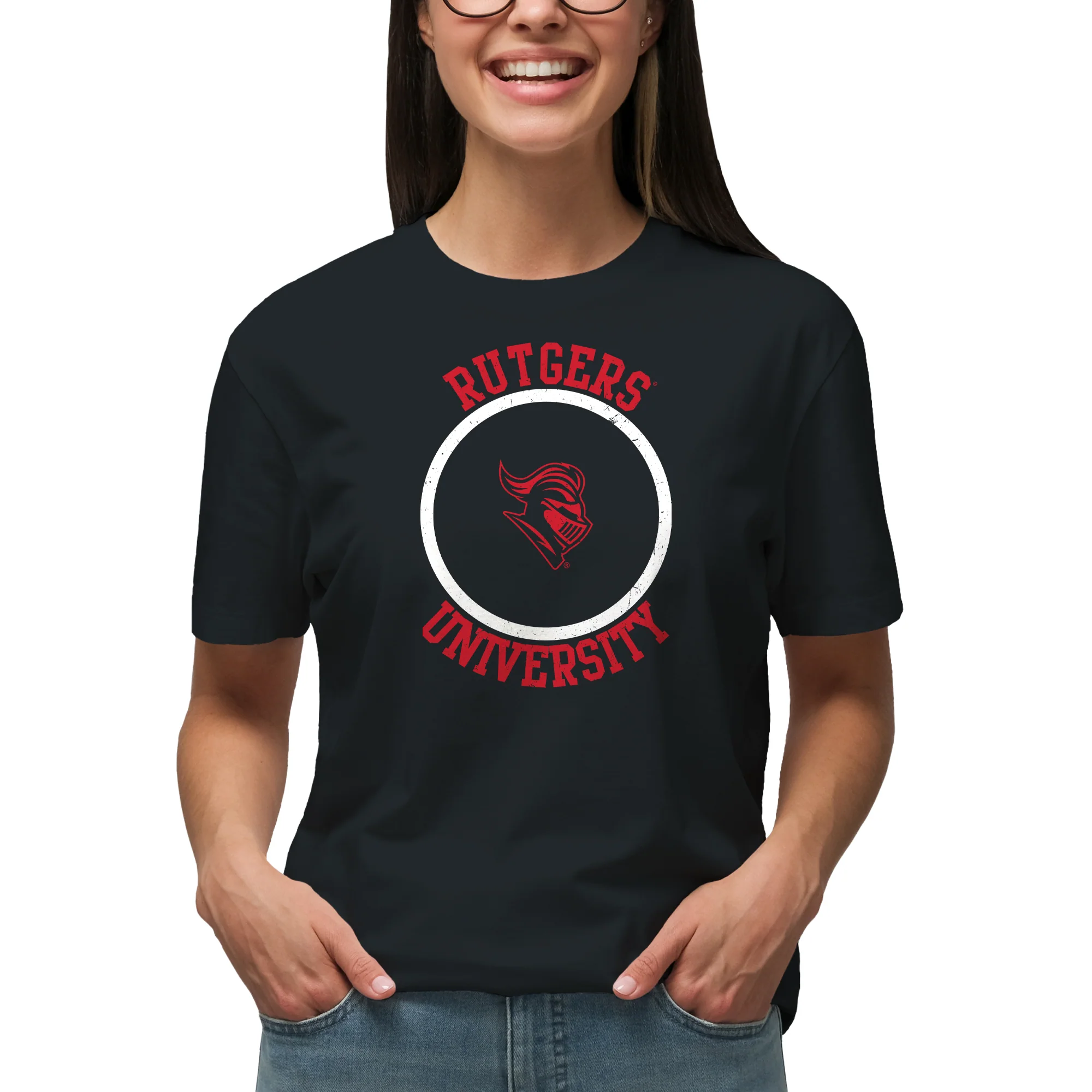 Rutgers University Scarlet Knights Distressed Circle Logo T-Shirt - Black - Image 4