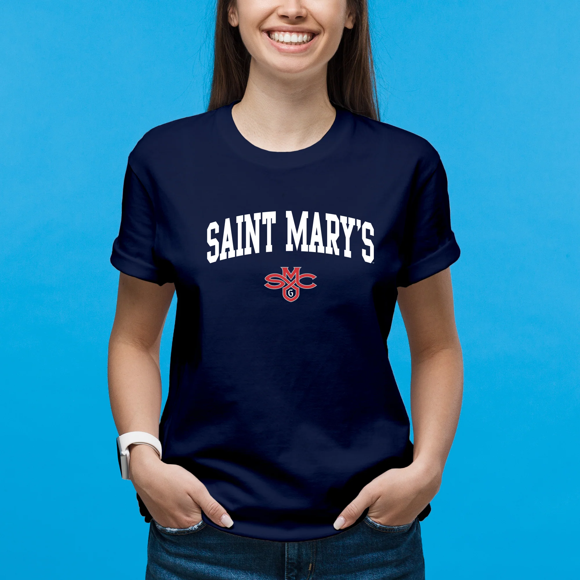 Saint Mary's College Gaels Arch Logo T Shirt - Navy - Image 4