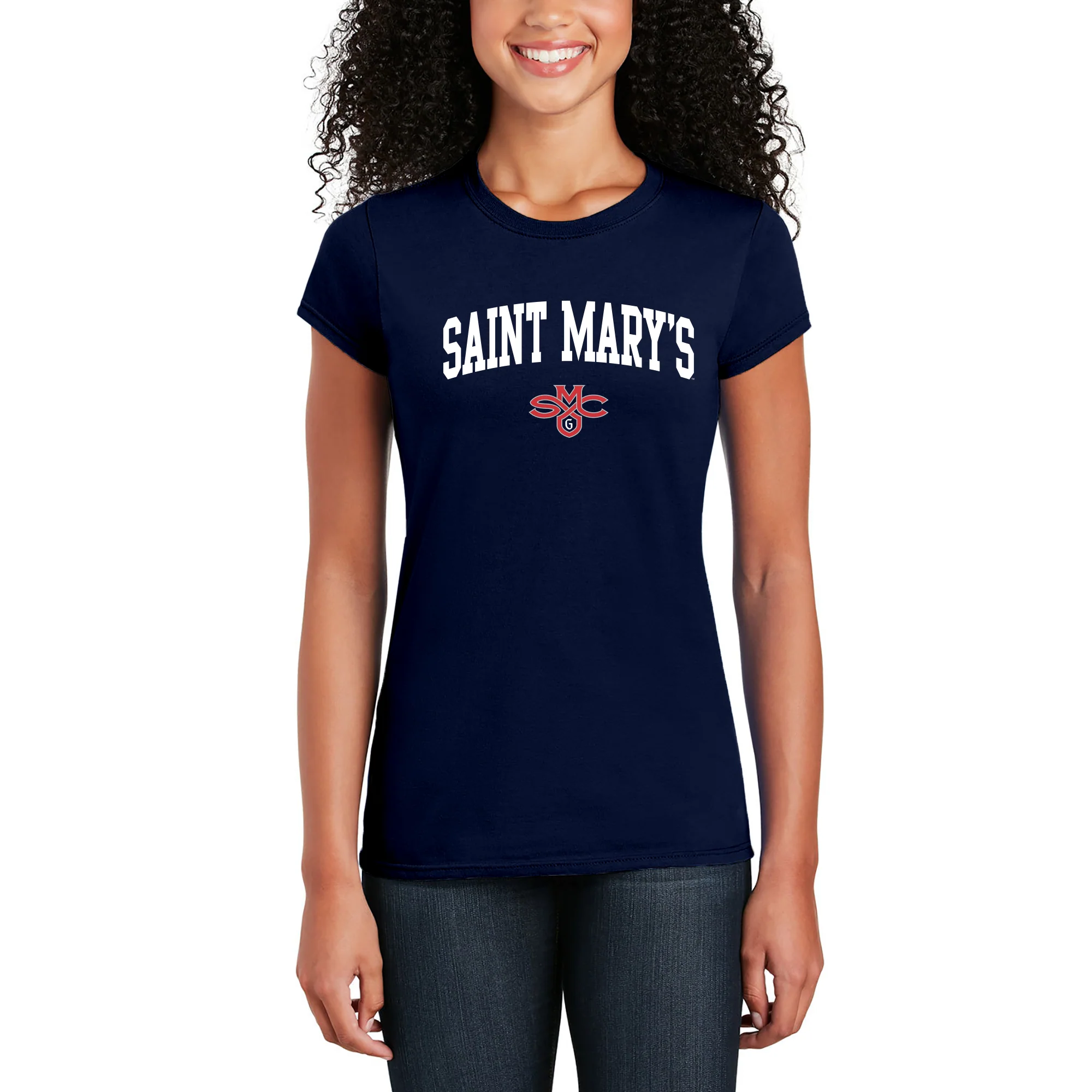 Saint Mary's College Gaels Arch Logo Womens T Shirt - Navy - Image 4