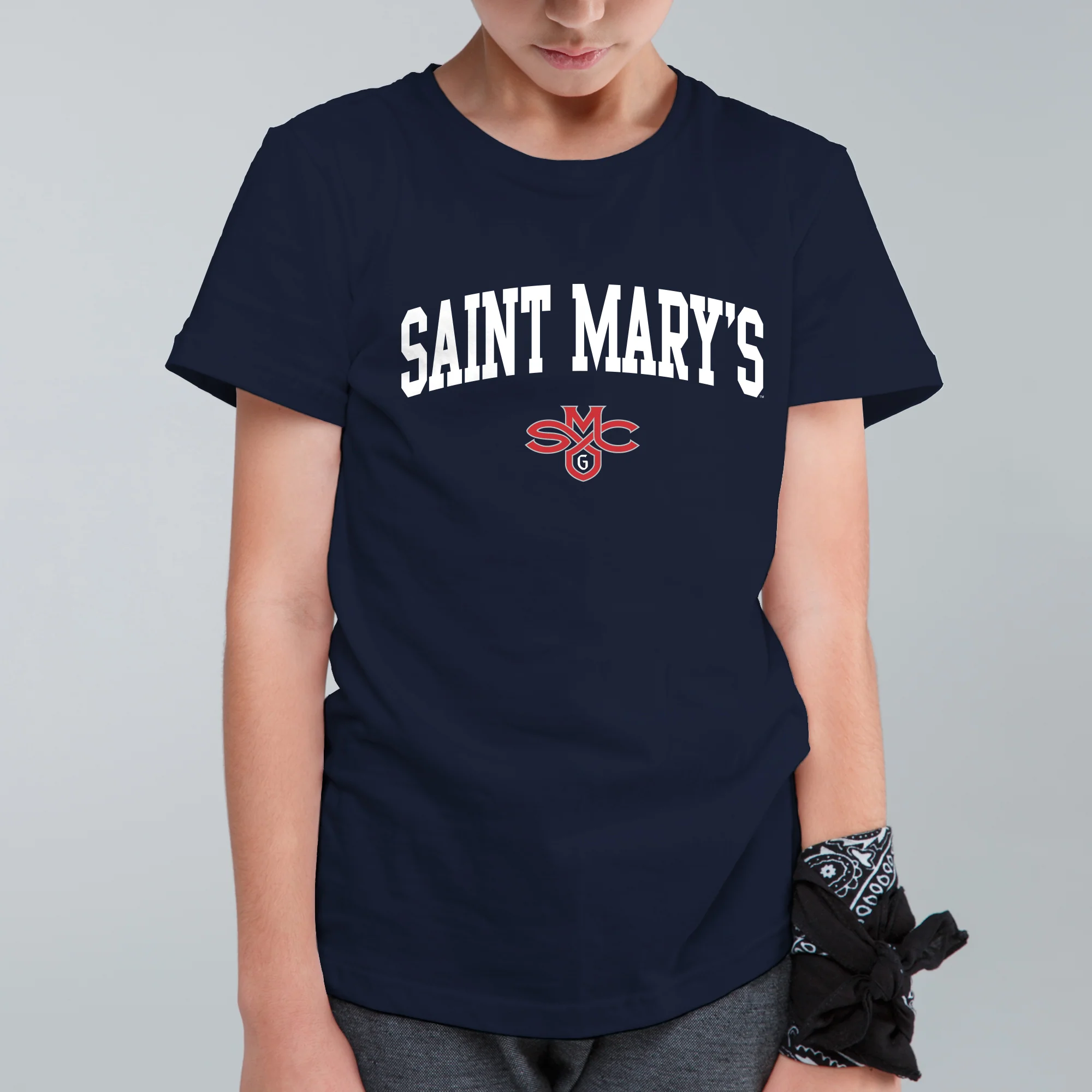 Saint Mary's College Gaels Arch Logo Youth T Shirt - Navy - Image 3