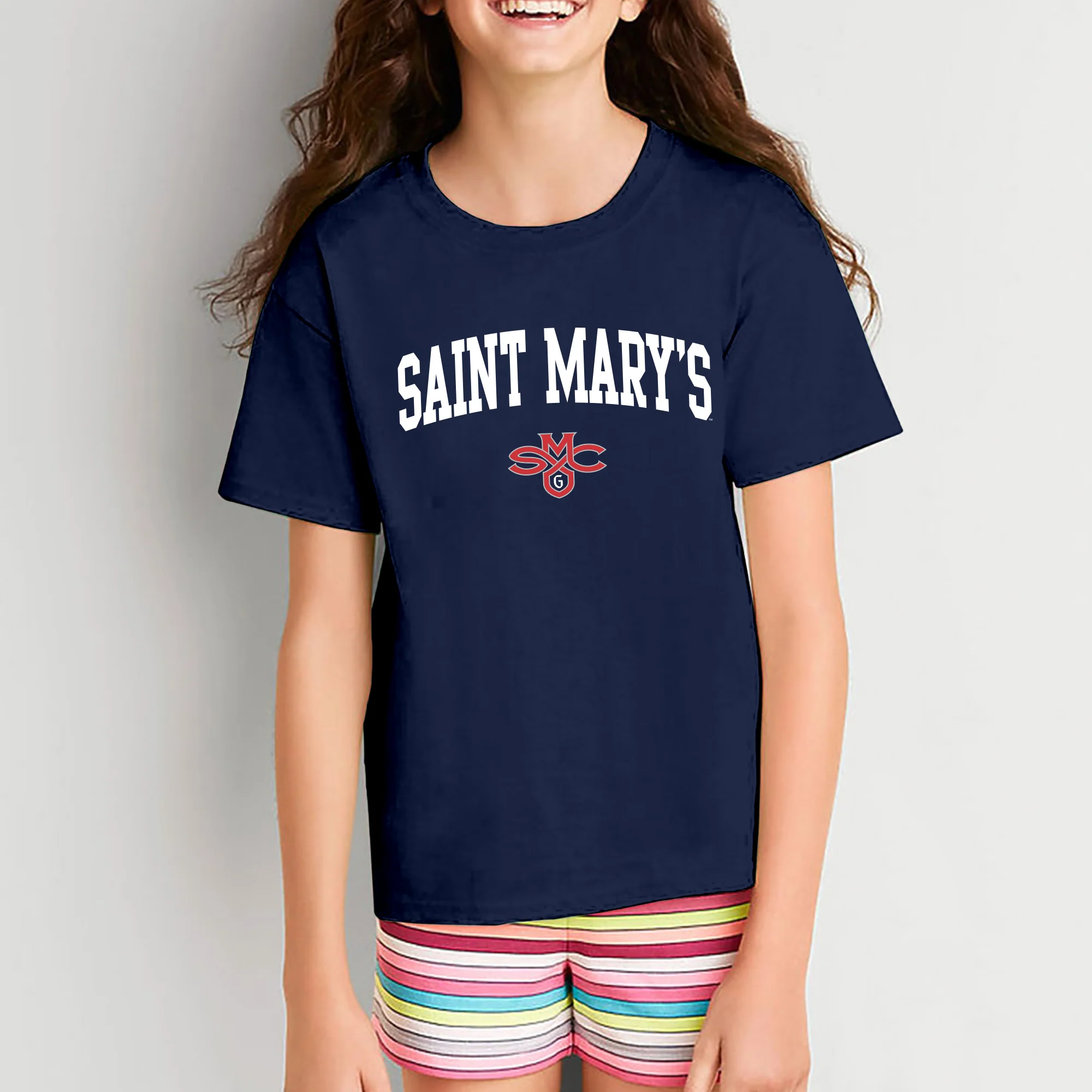Saint Mary's College Gaels Arch Logo Youth T Shirt - Navy - Image 4