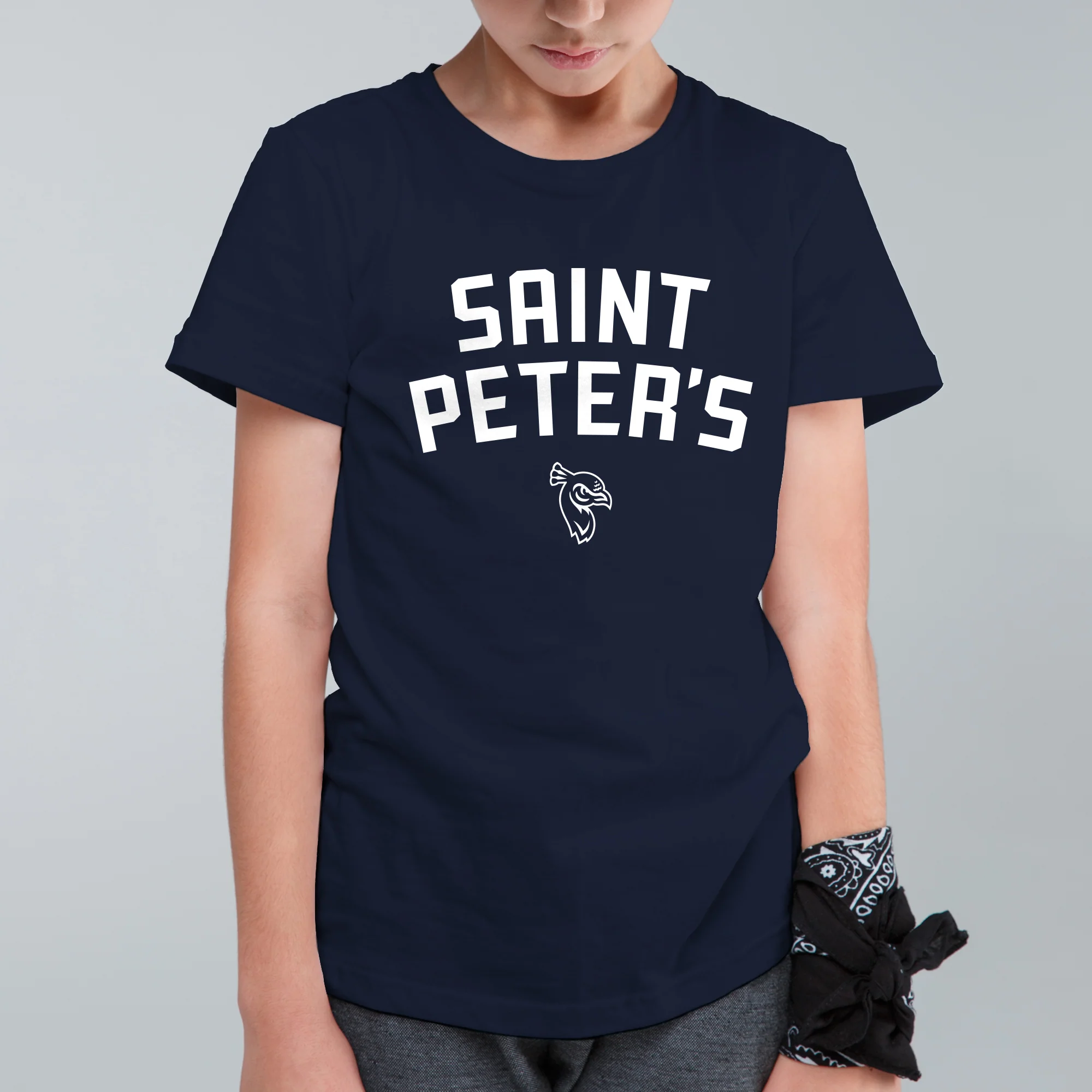 Saint Peter's University Peacocks Arch Logo Youth T-Shirt - Navy - Image 3