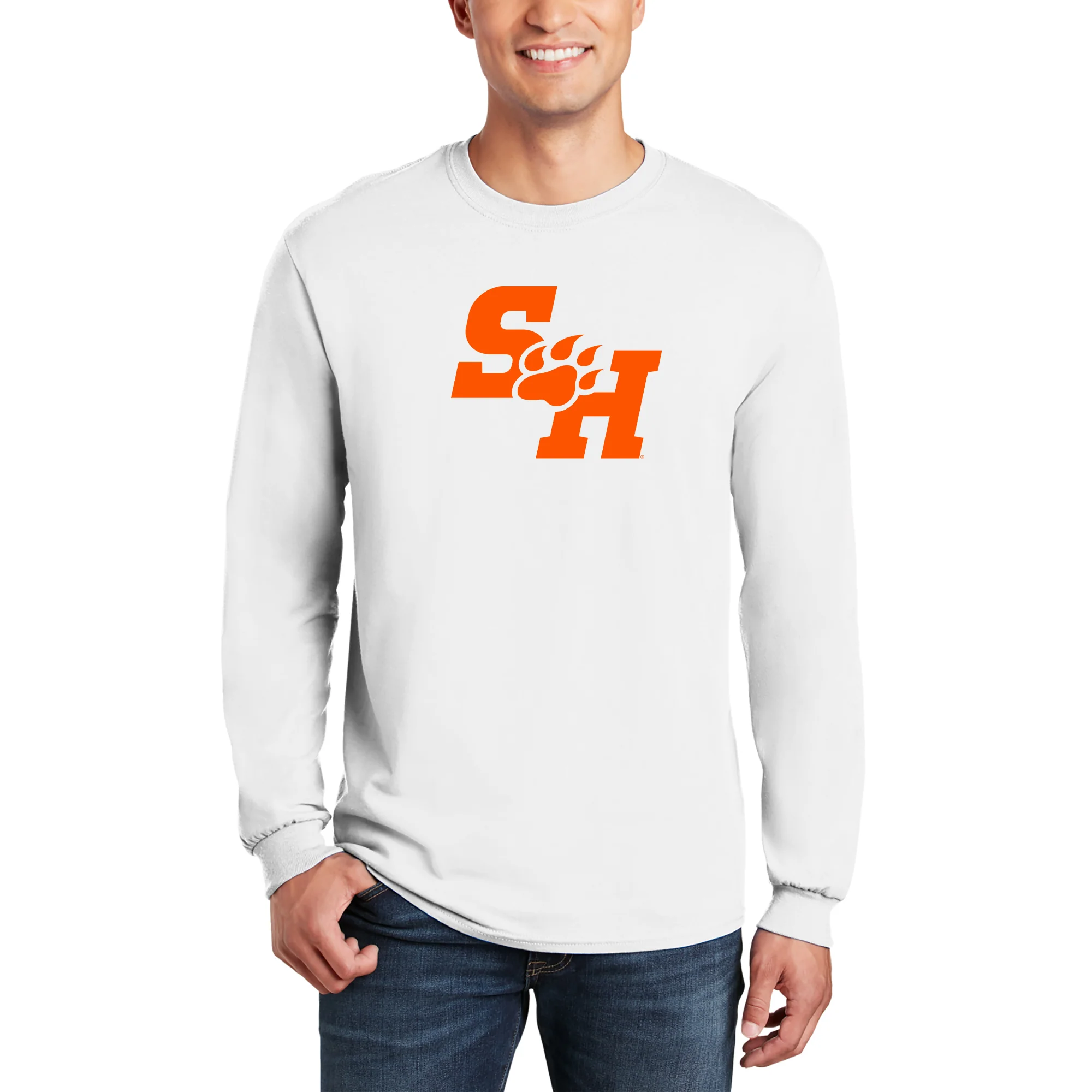 Sam Houston State University Bearkats Primary Logo Long Sleeve T Shirt - White - Image 3