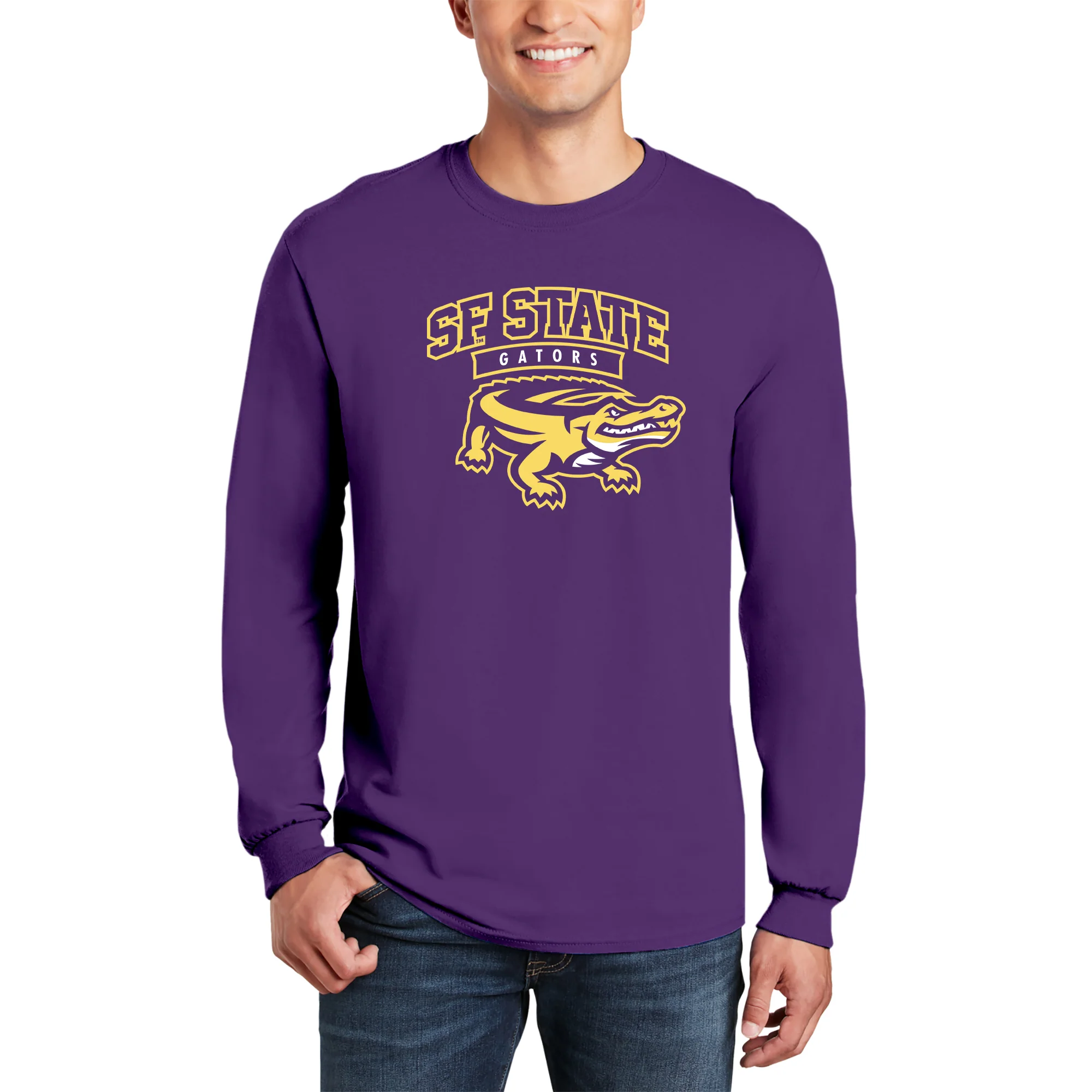San Francisco State University Gators Arch Logo Long Sleeve T-Shirt - Purple - Image 3