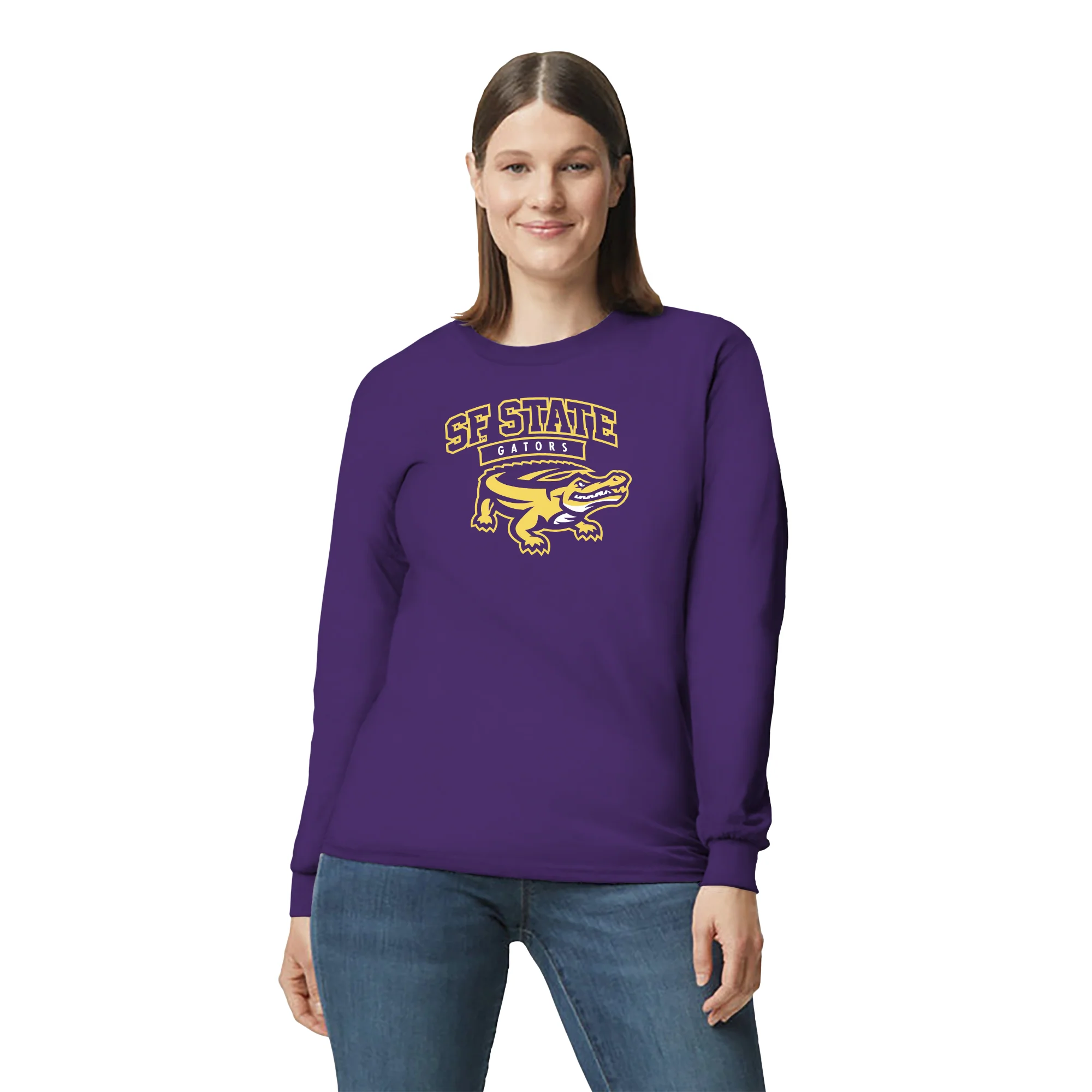 San Francisco State University Gators Arch Logo Long Sleeve T-Shirt - Purple - Image 4