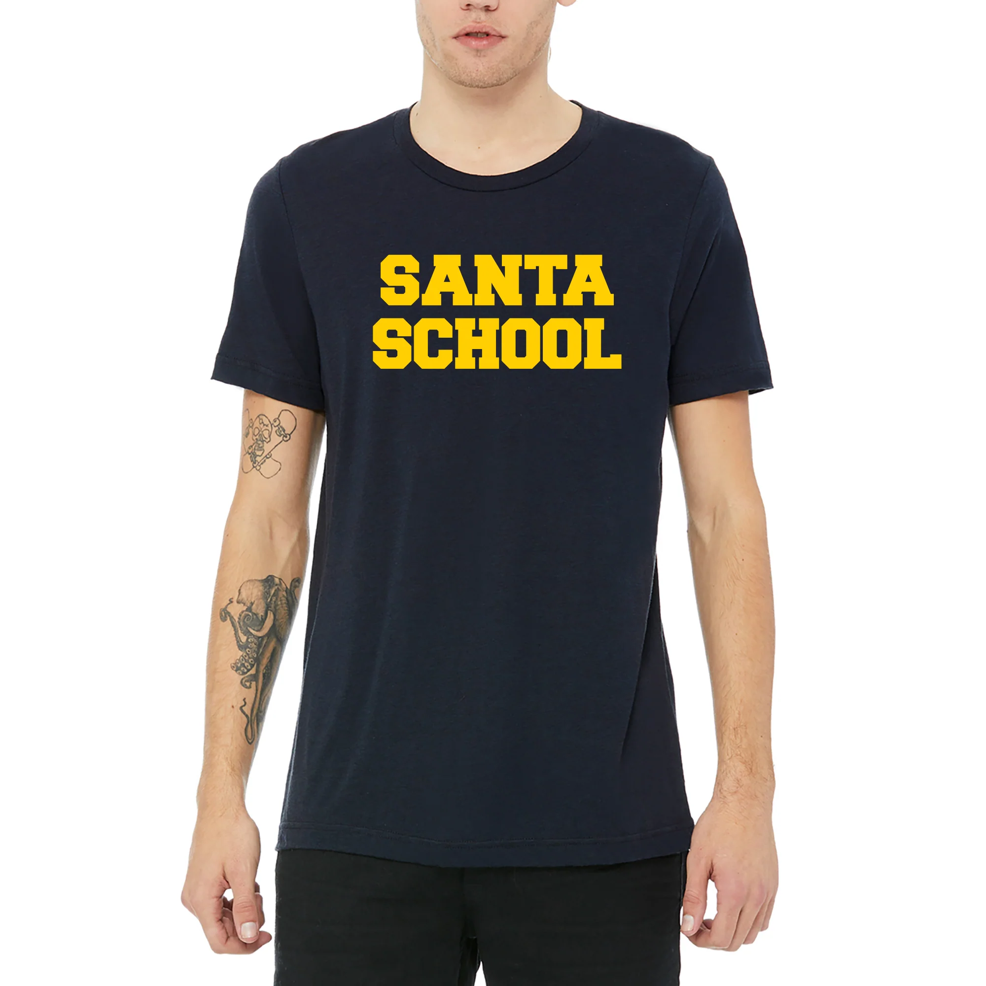 Santa School Triblend T-Shirt - Solid Navy - Image 3