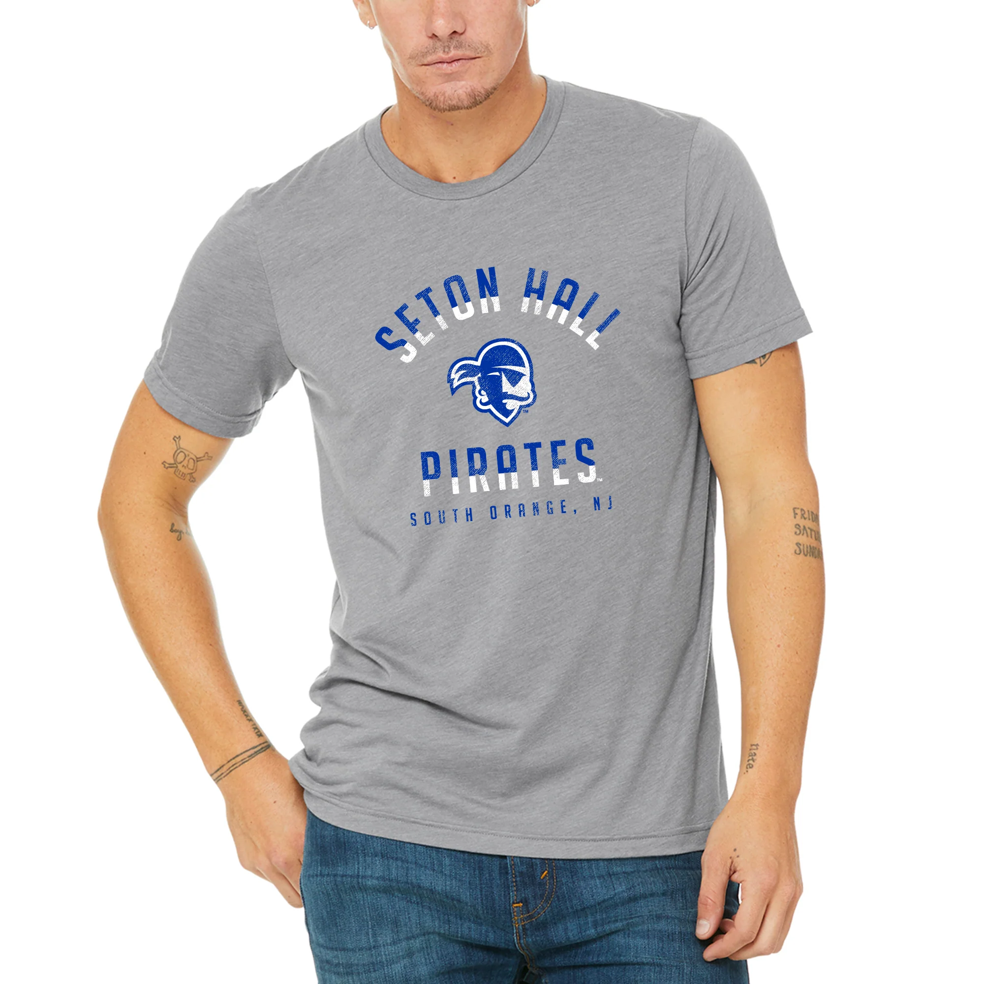 Seton Hall University Pirates Division Arch Canvas Short Sleeve T Shirt - Athletic Grey - Image 3