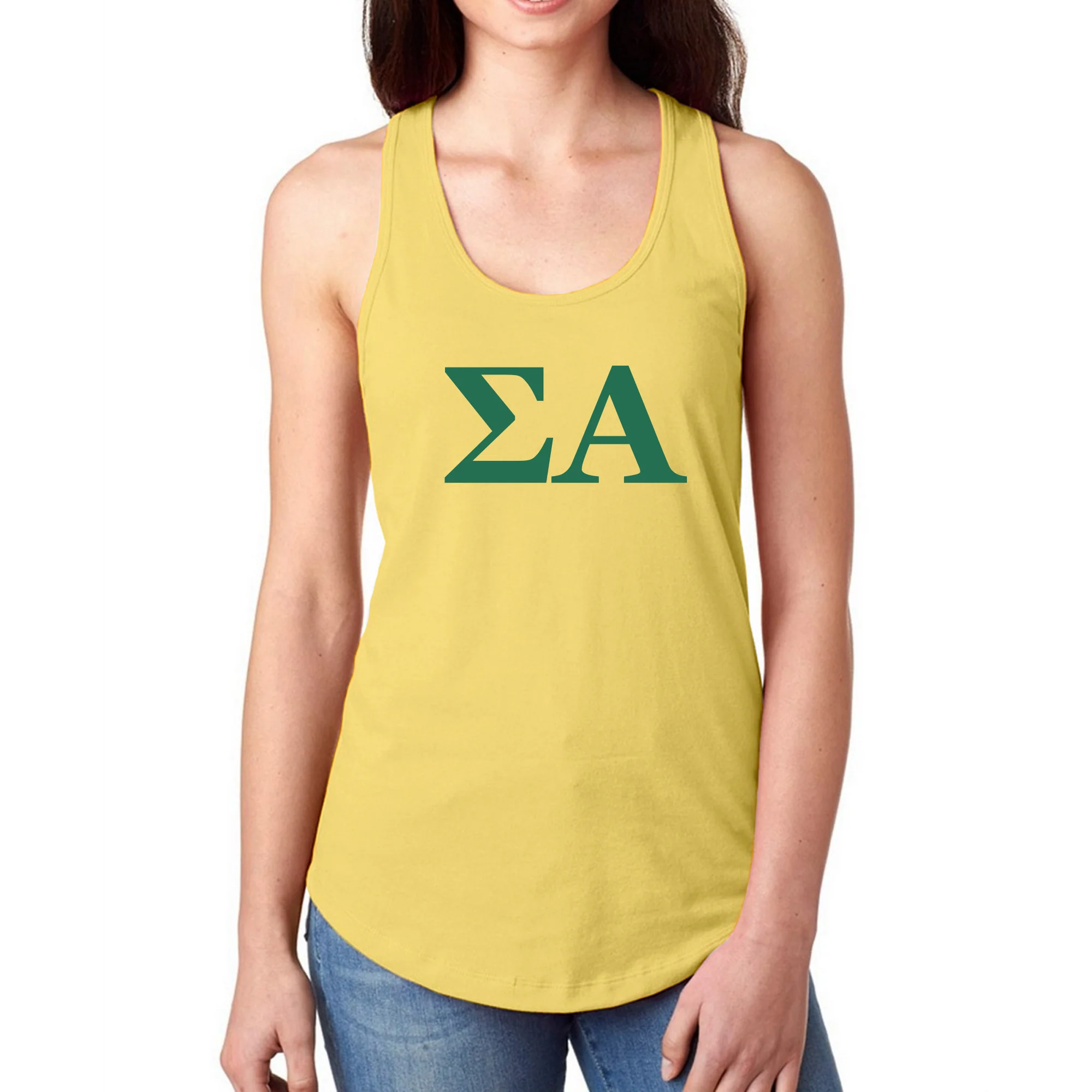 Sigma Alpha Greek Letter Block Racerback Tank - Banana Cream - Image 3