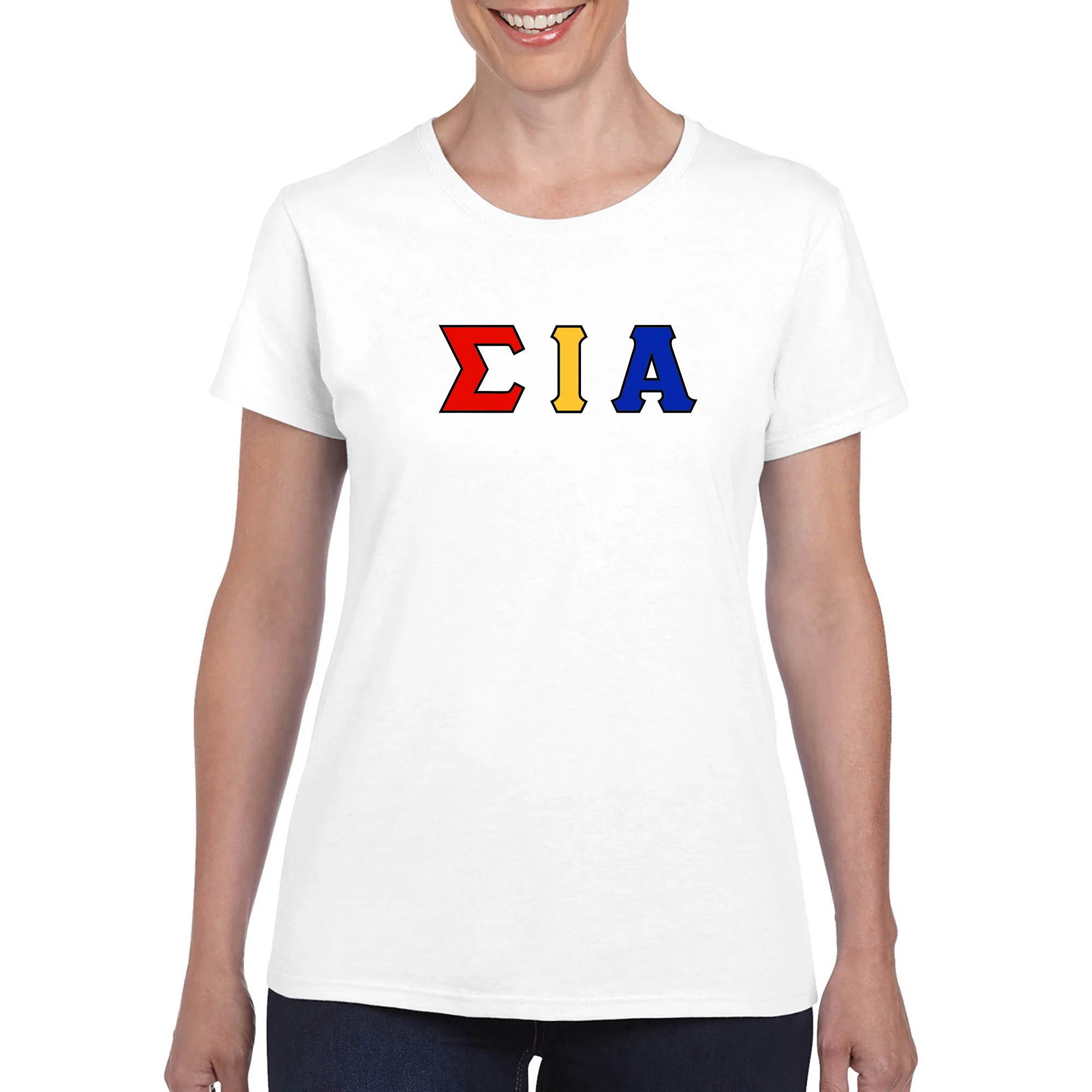 Sigma Iota Alpha Greek Letter Block Womens T-Shirt - Image 5