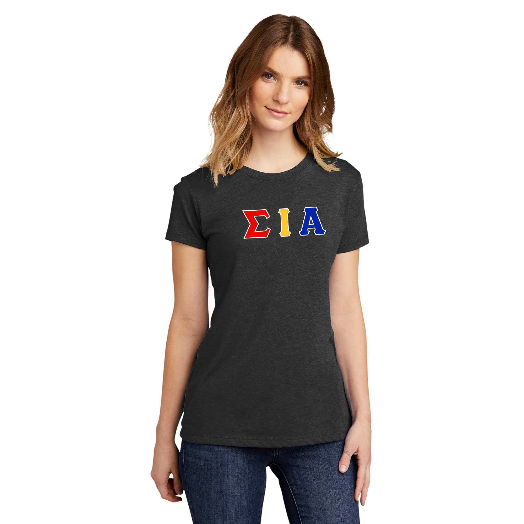 Sigma Iota Alpha Greek Letter Block Womens Triblend T-Shirt - Vintage Black - Image 3
