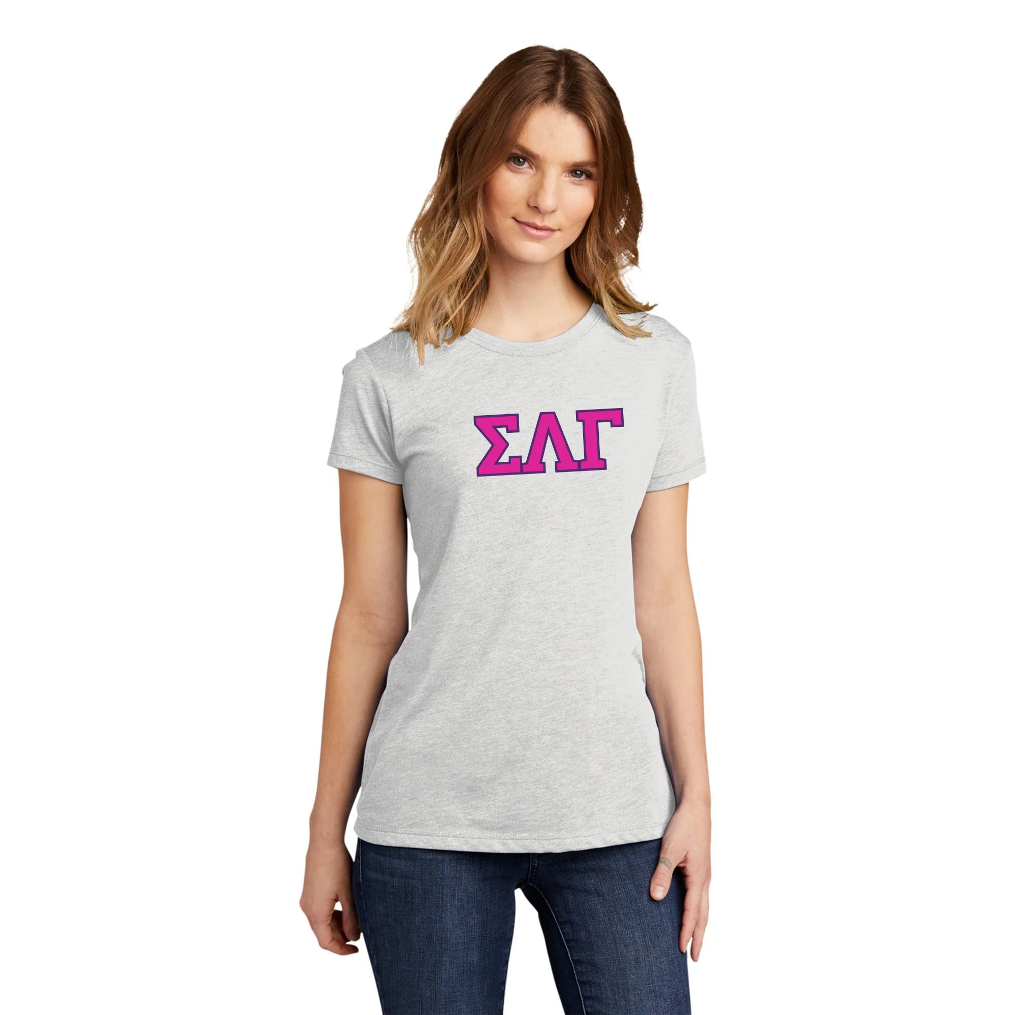 Sigma Lambda Gamma Greek Letter Block Womens NLA Triblend T-Shirt - Heather White - Image 3