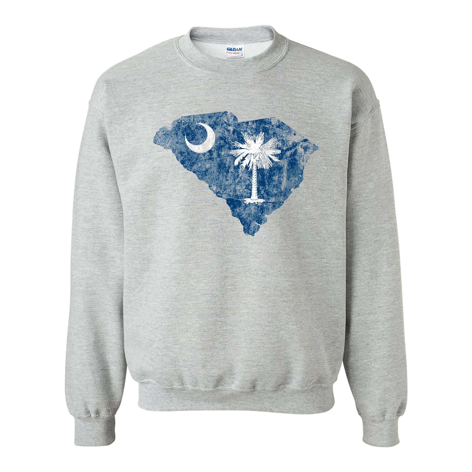 South Carolina Distressed State Flag Outline Crewneck Sweatshirt - Sport Grey