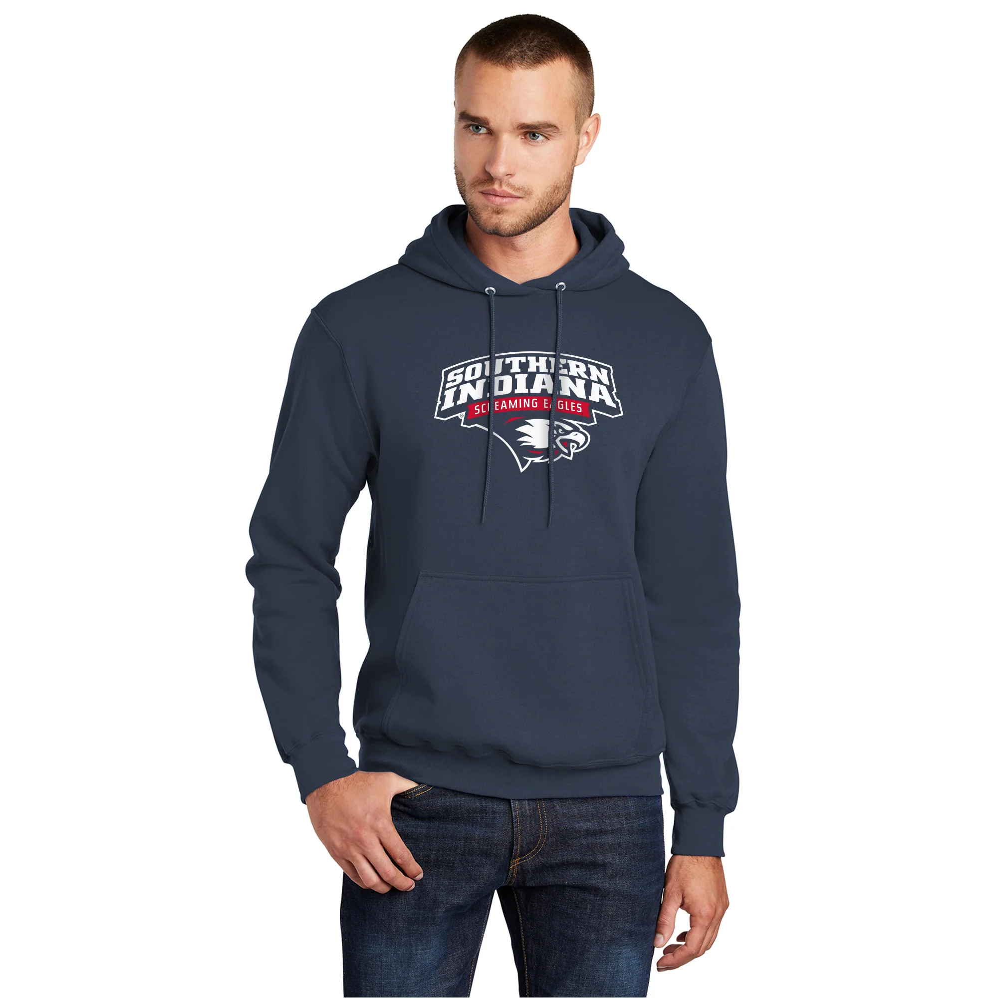 Southern Indiana Arch Logo Tall Hoodie - Navy - Image 3