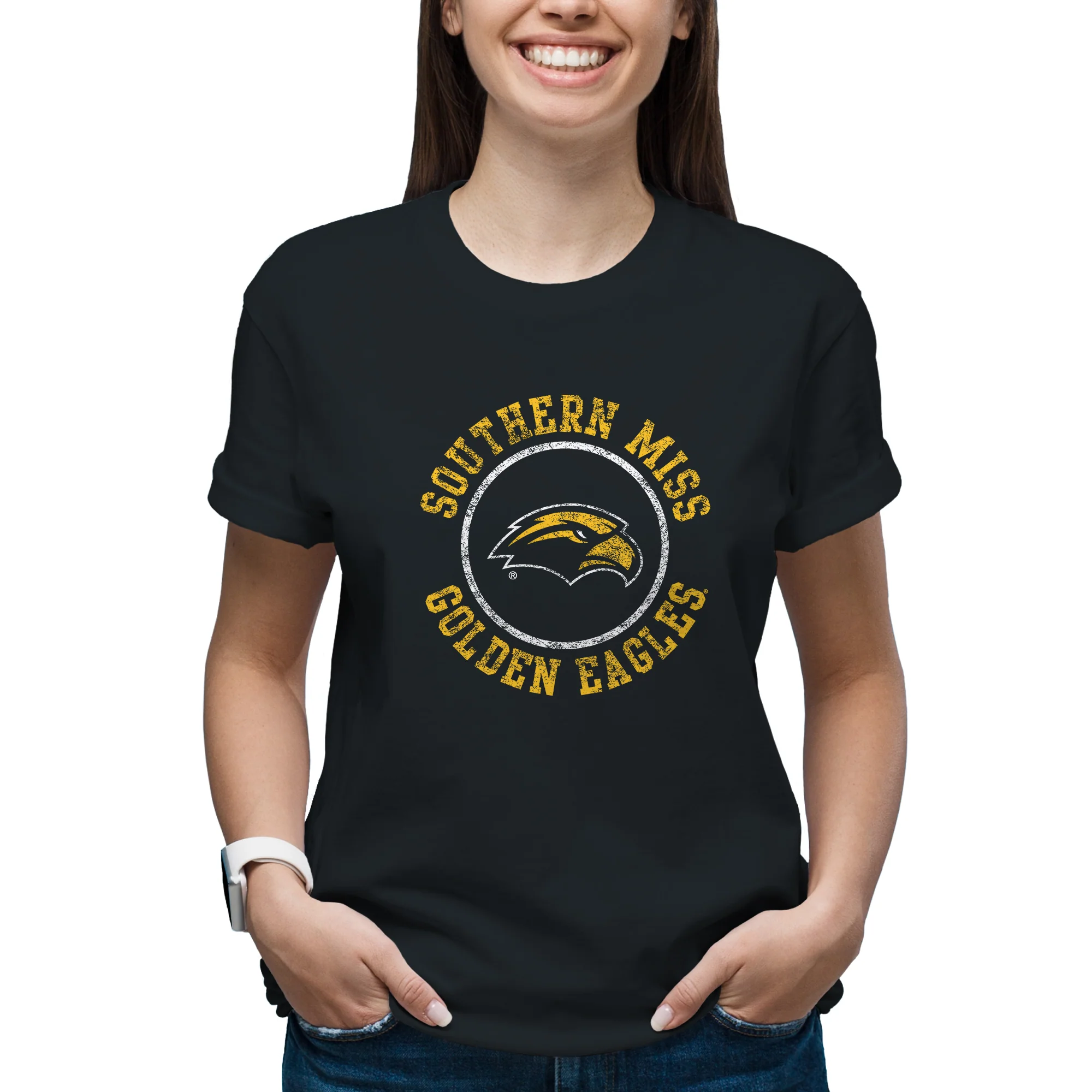 Southern Mississippi Distressed Circle Logo T-Shirt - Black - Image 4