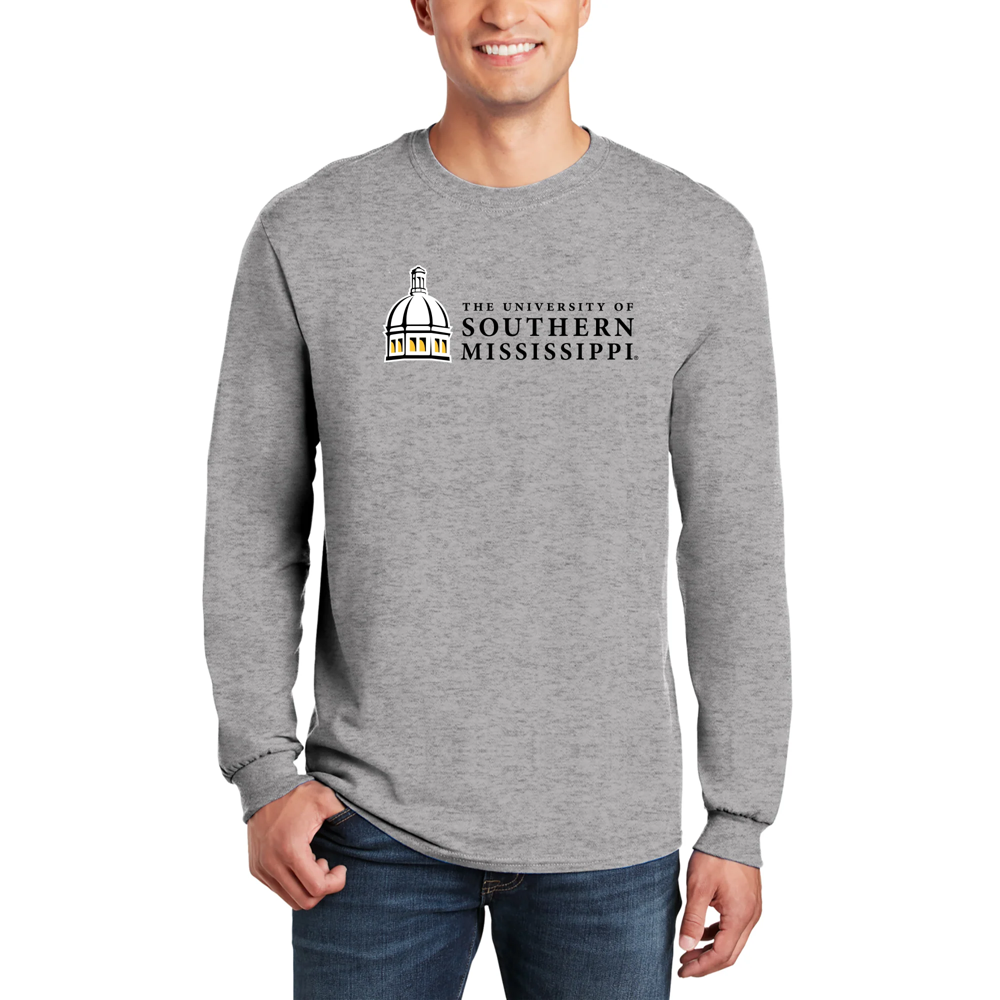 Southern Mississippi Institutional Logo Long Sleeve - Sport Grey - Image 3