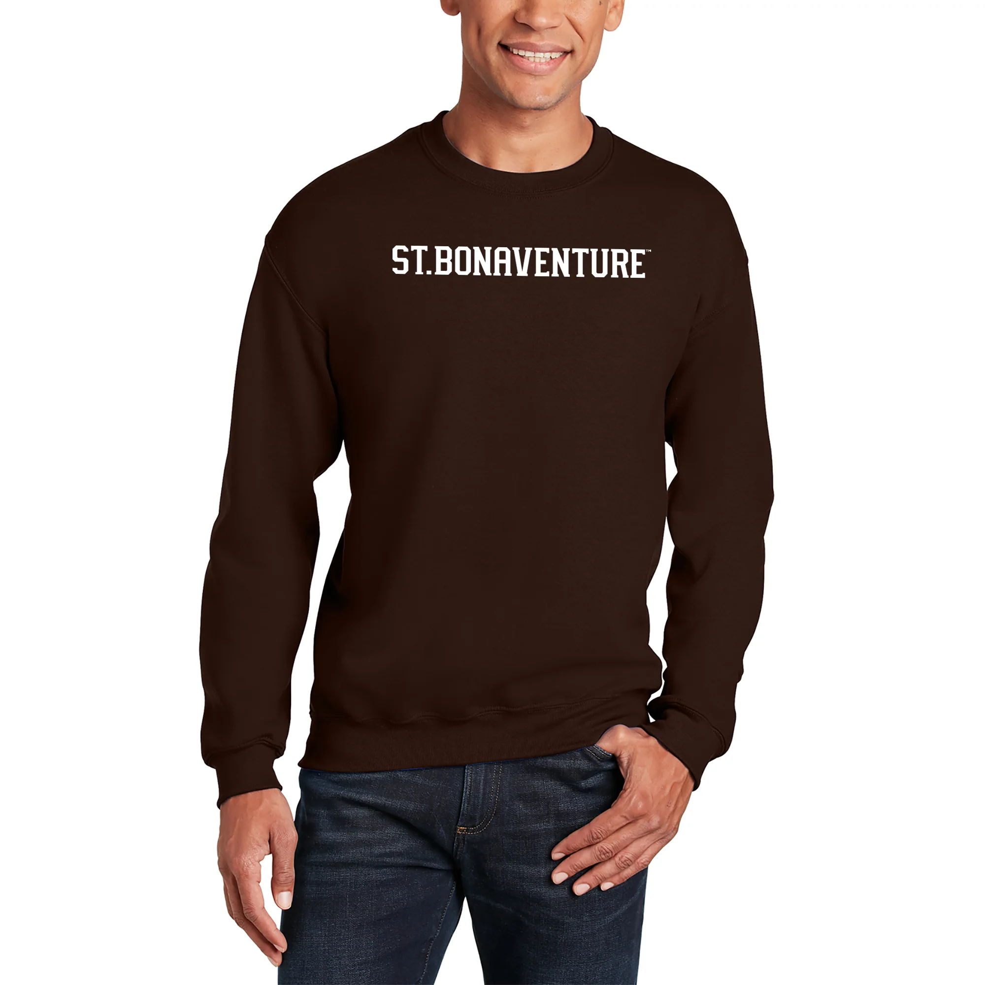 St. Bonaventure Bonnies Basic Block Crewneck Sweatshirt - Dark Chocolate - Image 3