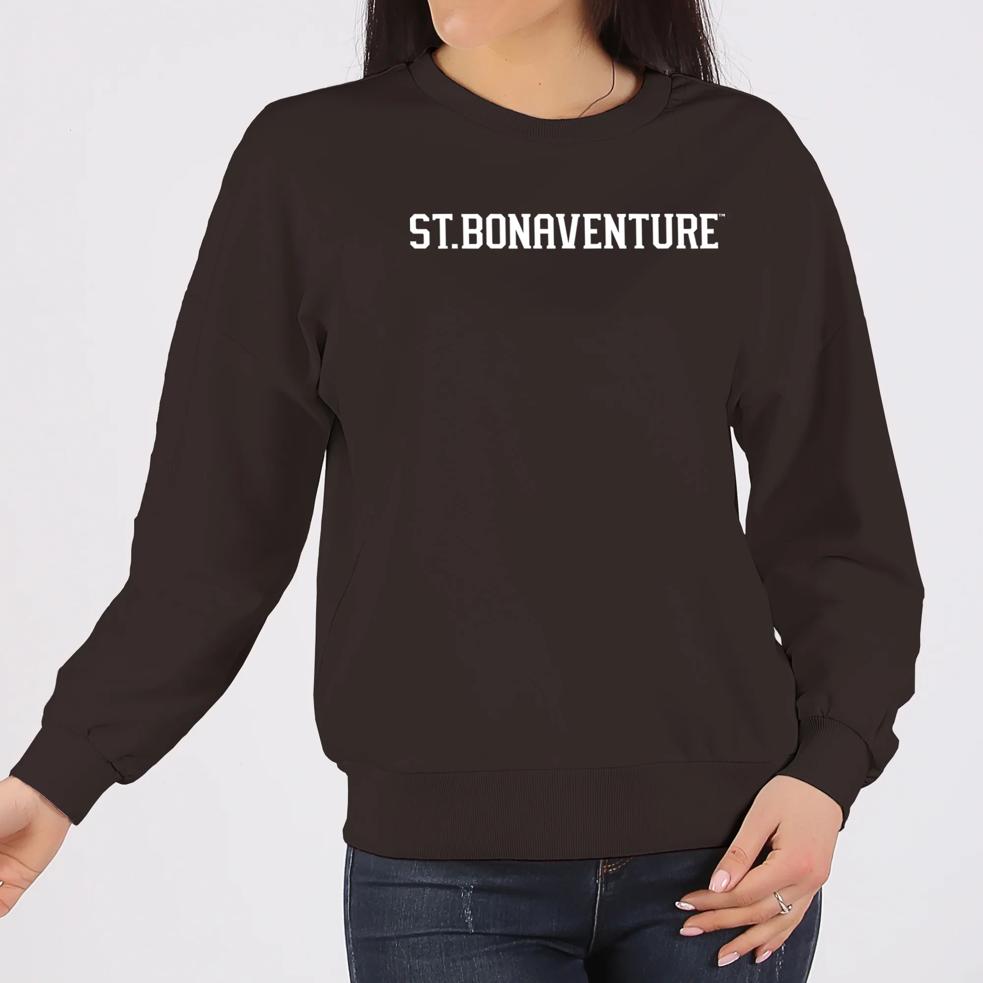St. Bonaventure Bonnies Basic Block Crewneck Sweatshirt - Dark Chocolate - Image 4