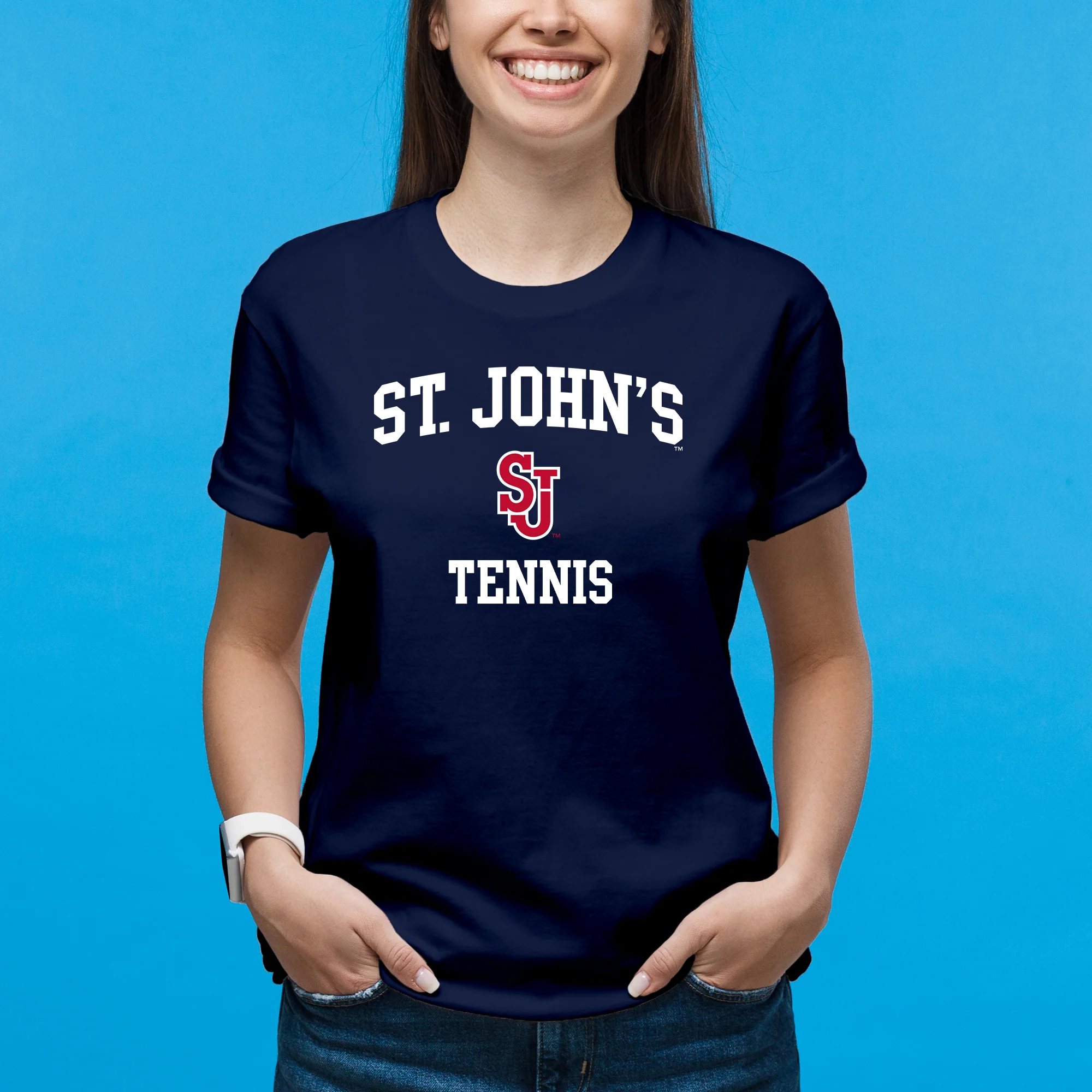 St John's Red Storm Arch Logo Tennis T-Shirt - Navy - Image 4