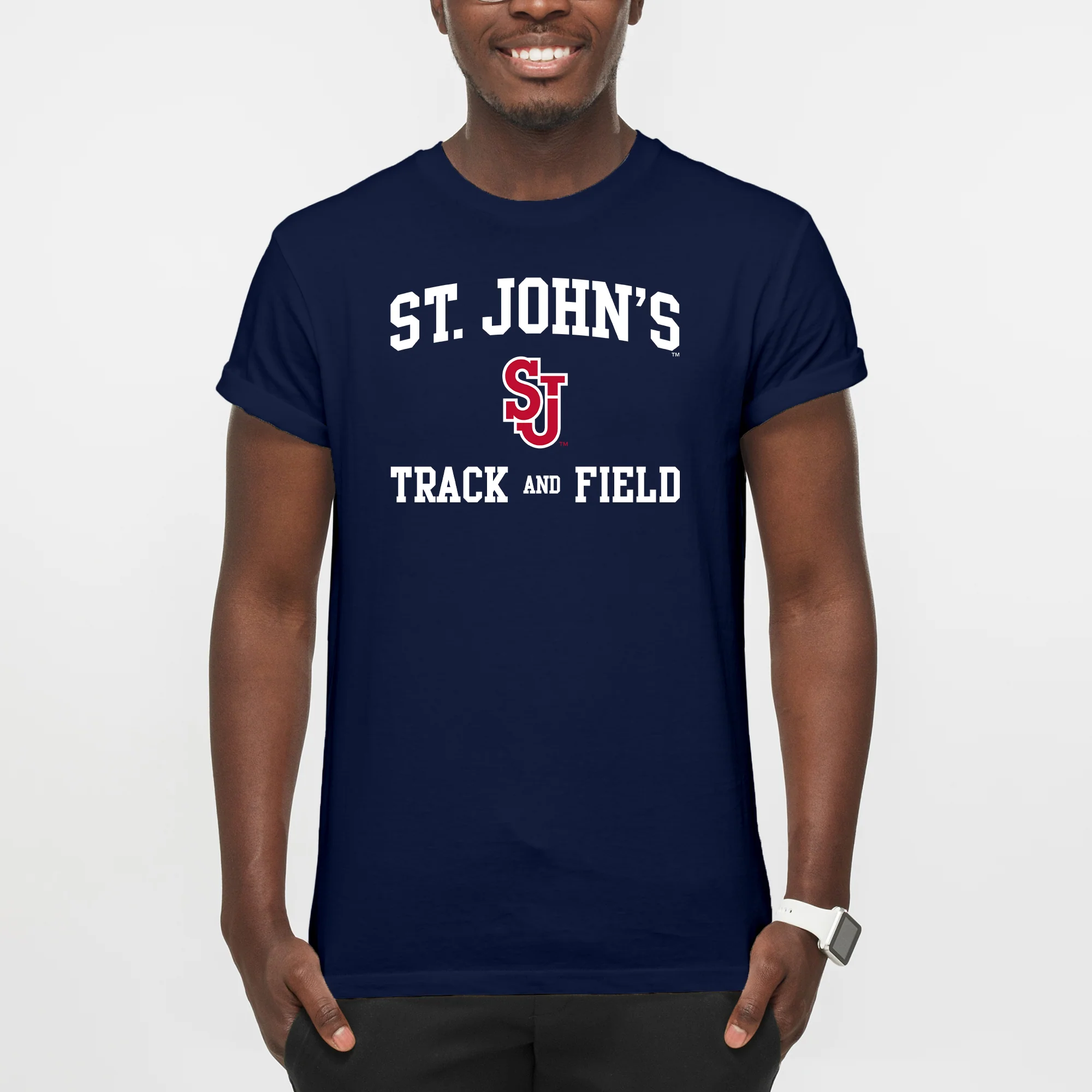St John's Red Storm Arch Logo Track & Field T-Shirt - Navy - Image 3