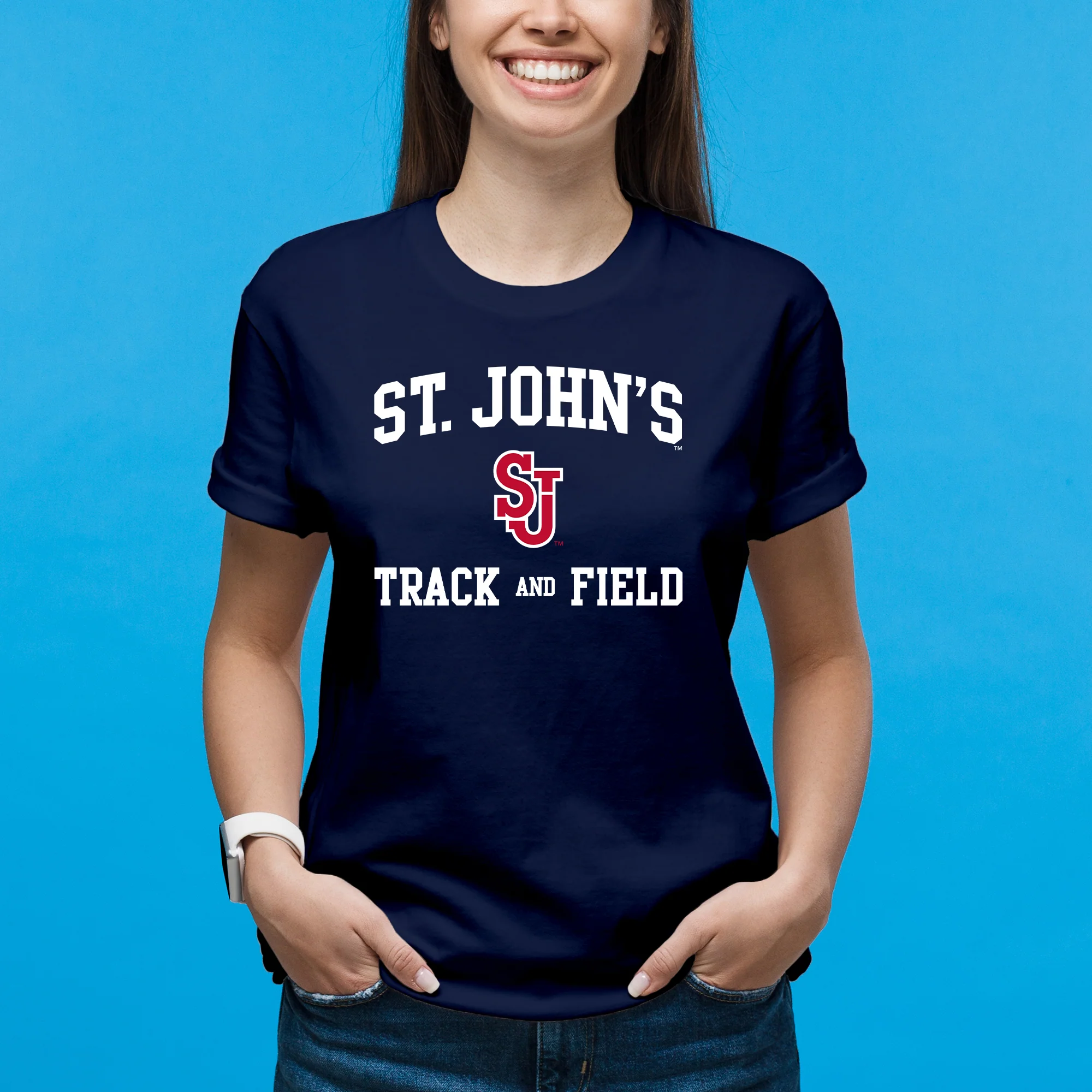 St John's Red Storm Arch Logo Track & Field T-Shirt - Navy - Image 4