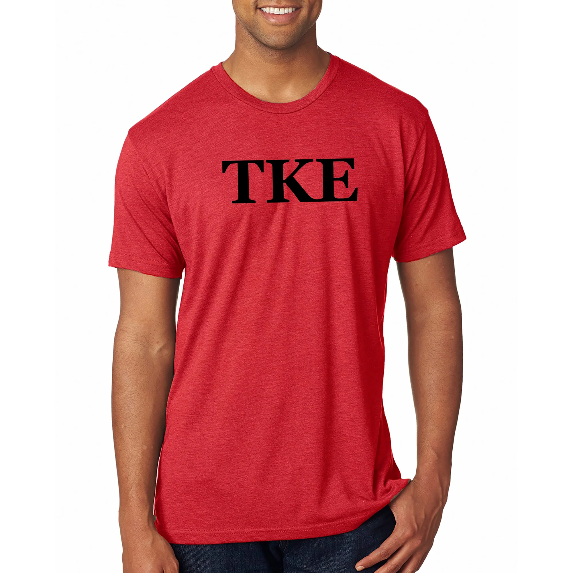 Tau Kappa Epsilon Greek Letter Block Triblend T-Shirt - Vintage Red - Image 3