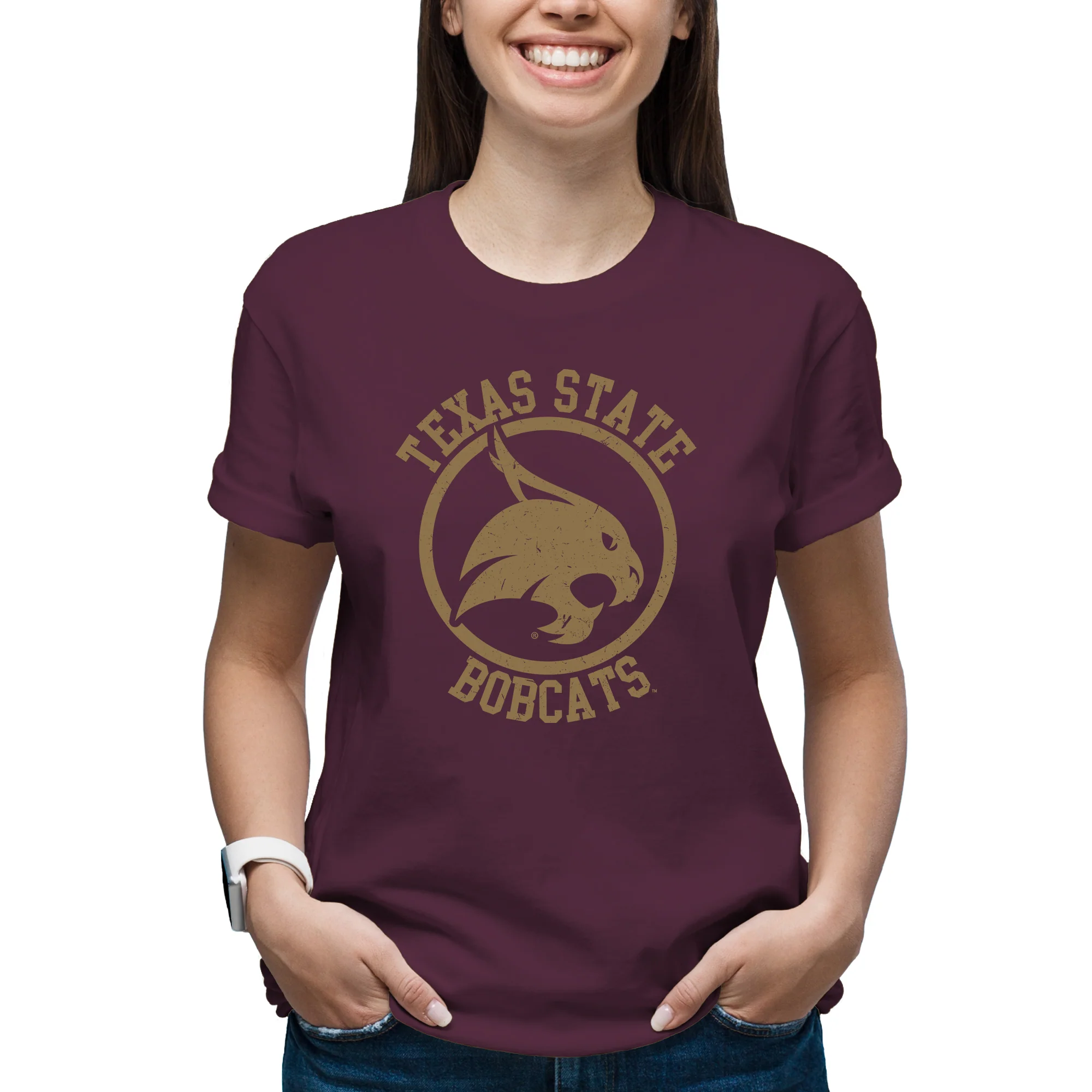 Texas State Bobcats Distressed Circle Logo T-Shirt - Maroon - Image 4
