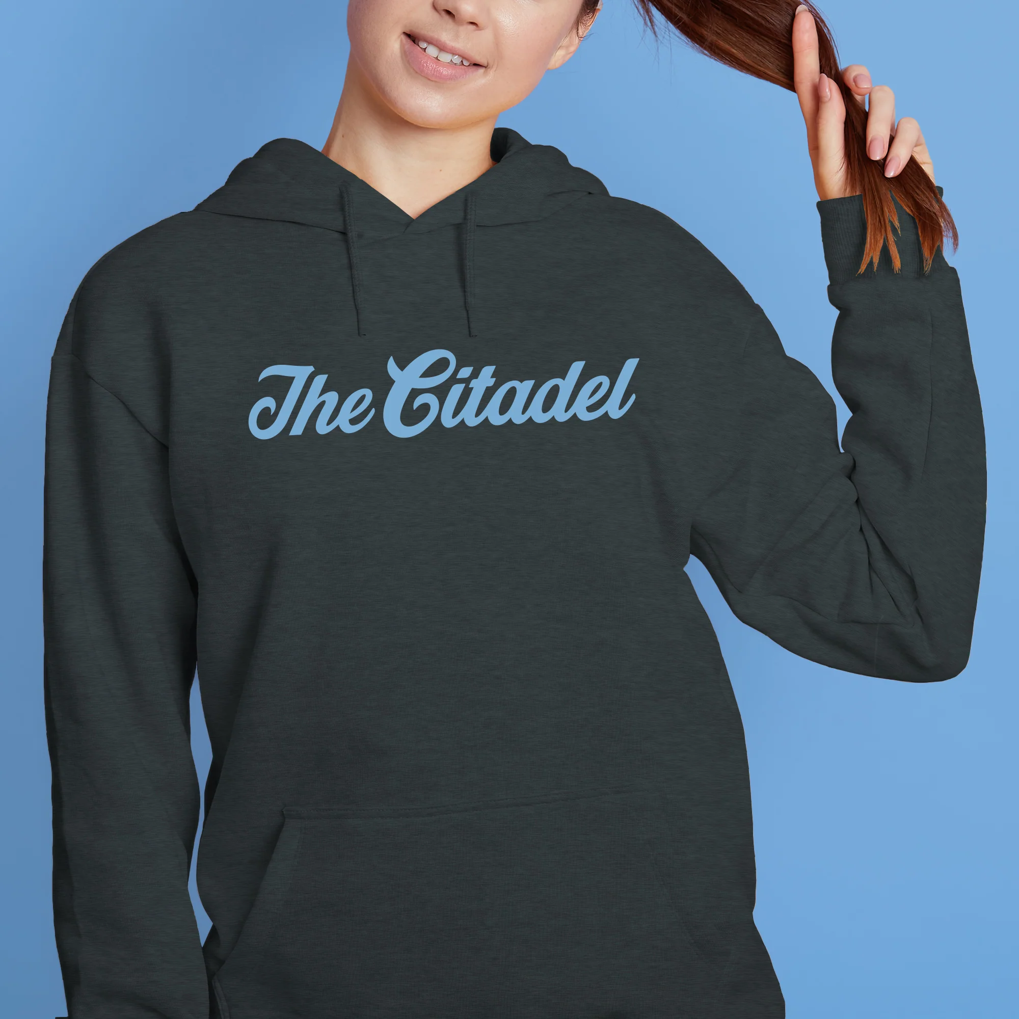 The Citadel Script Wordmark Hoodie - Dark Heather - Image 4