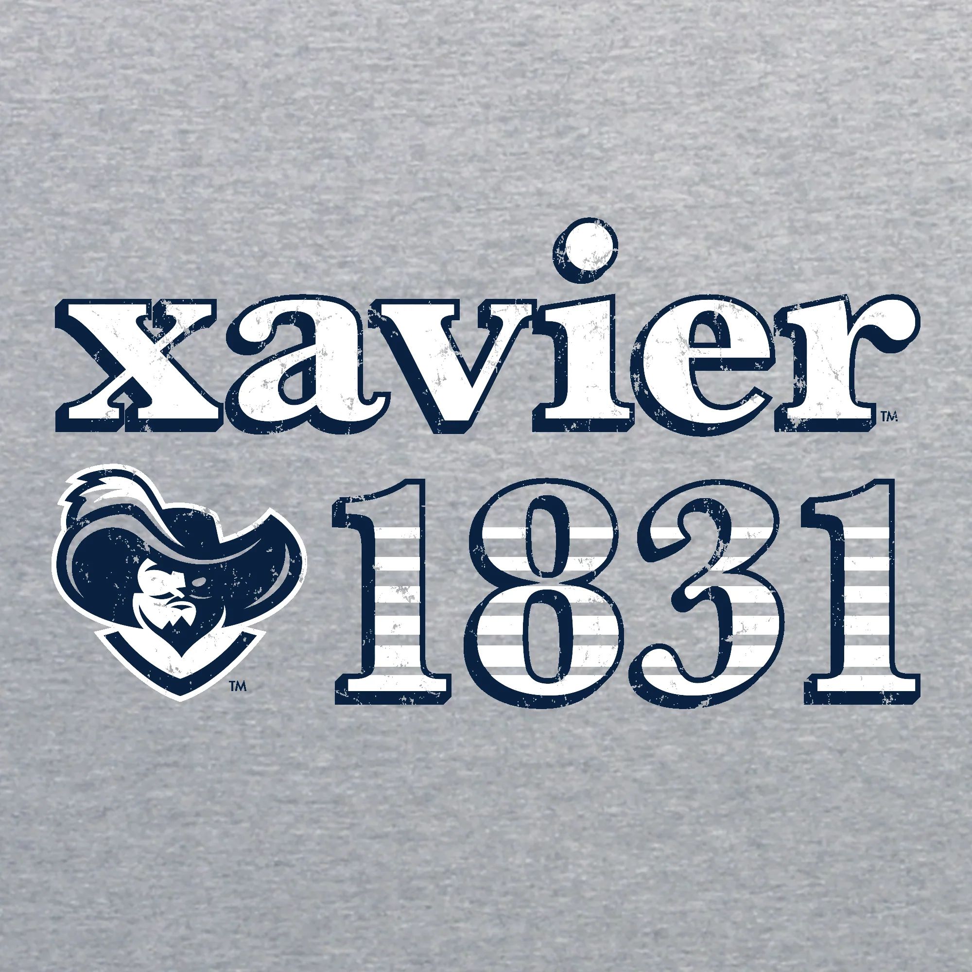 Xavier University Musketeers Throwback Year Stripe Heavy Blend Crewneck - Sport Grey - Image 2