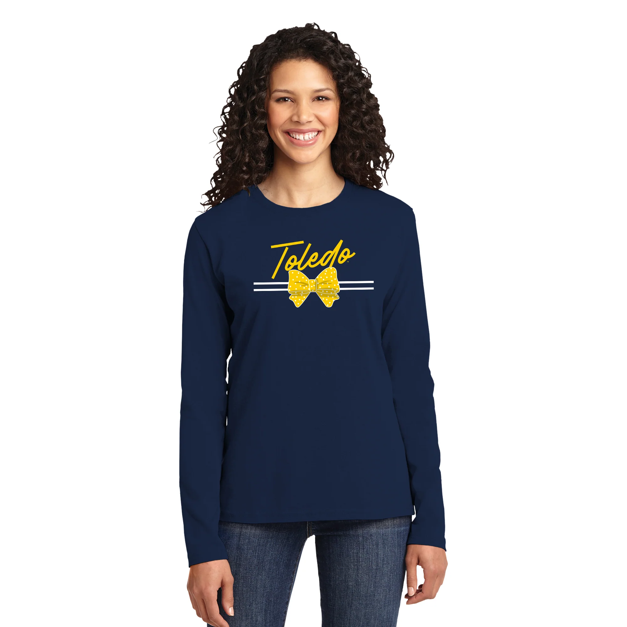 Toledo Bow Script Womens Long Sleeve - Navy - Image 3