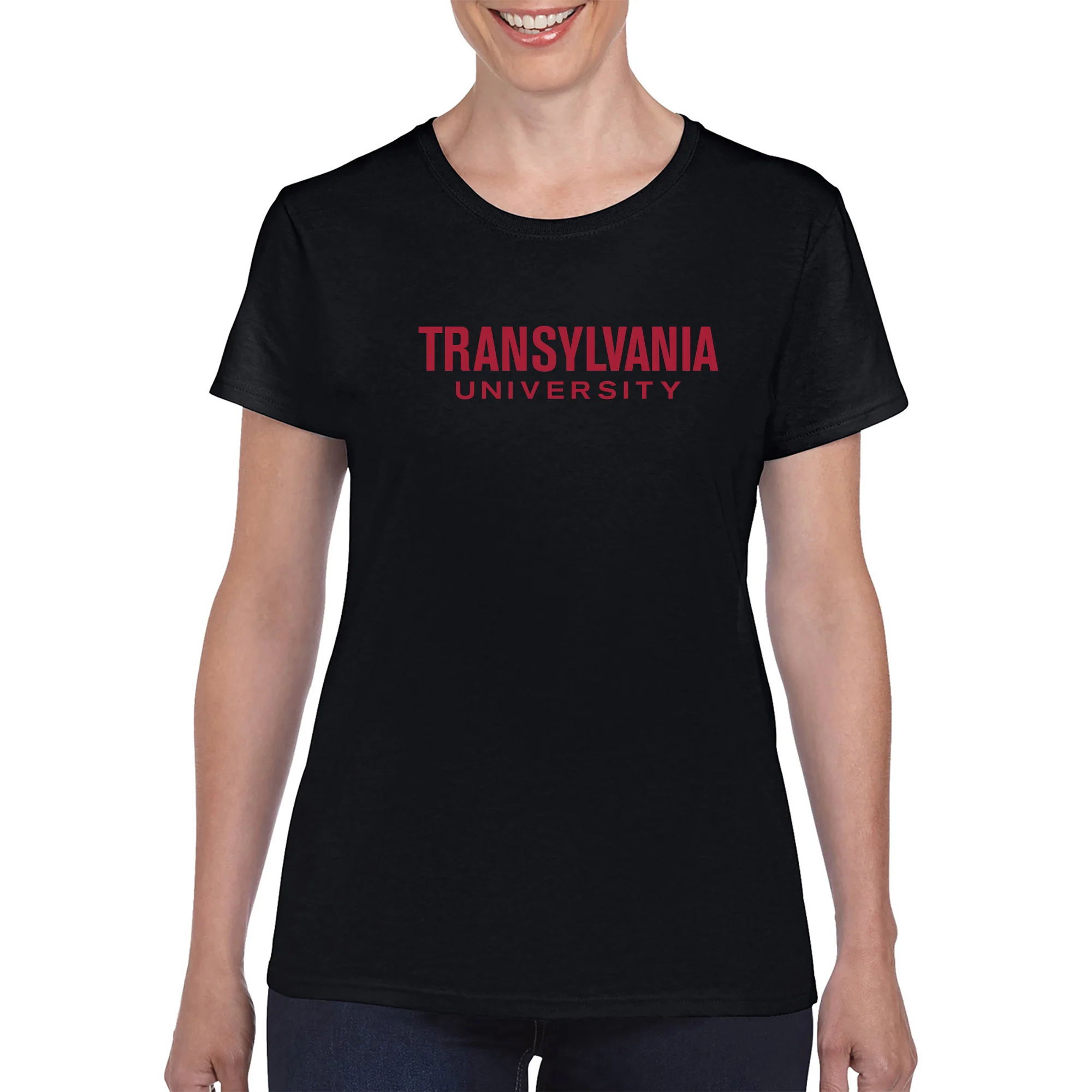 Transylvania University Pioneers Basic Block Womens Short Sleeve T Shirt - Black - Image 3