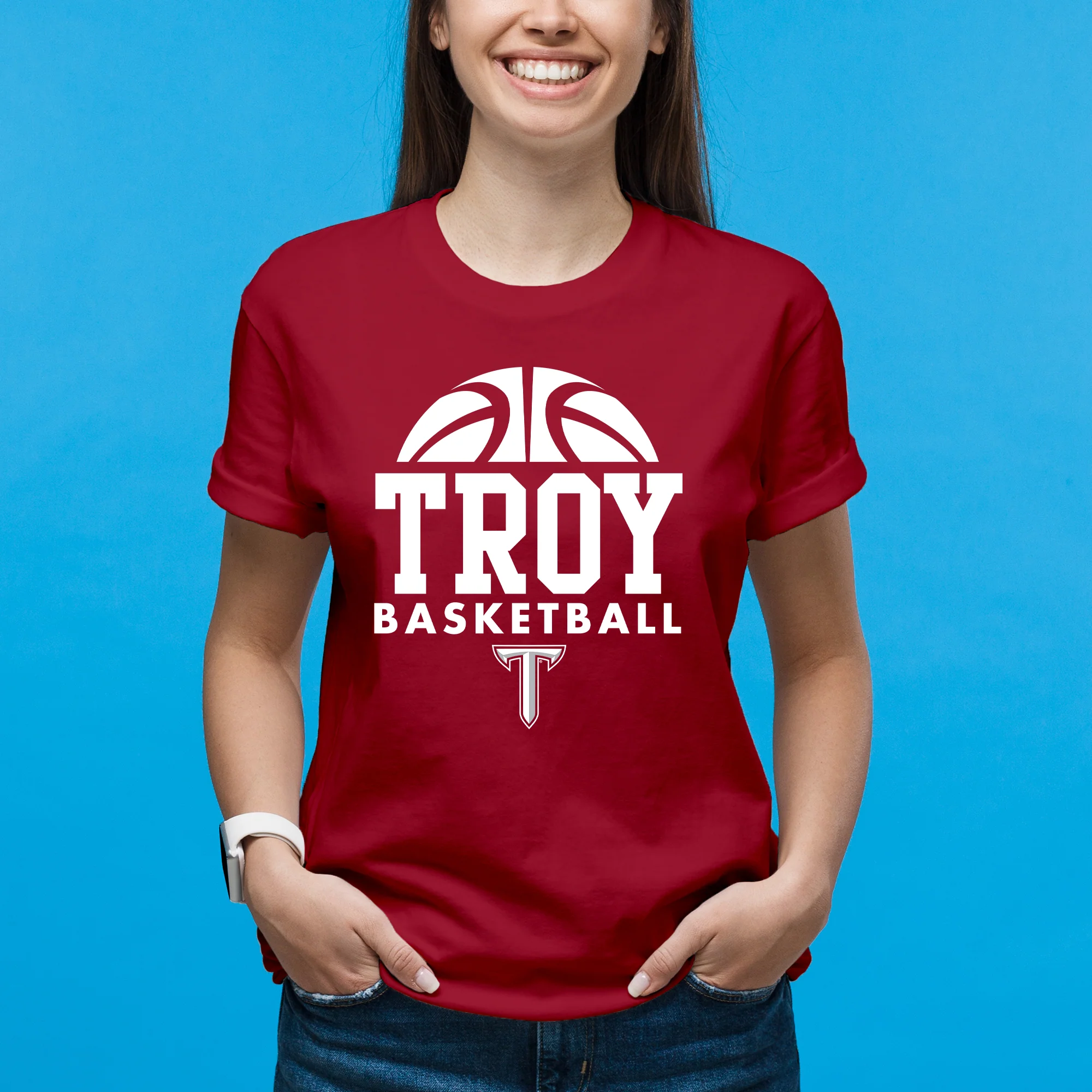 Troy Trojans Basketball Hype T-Shirt - Cardinal - Image 4