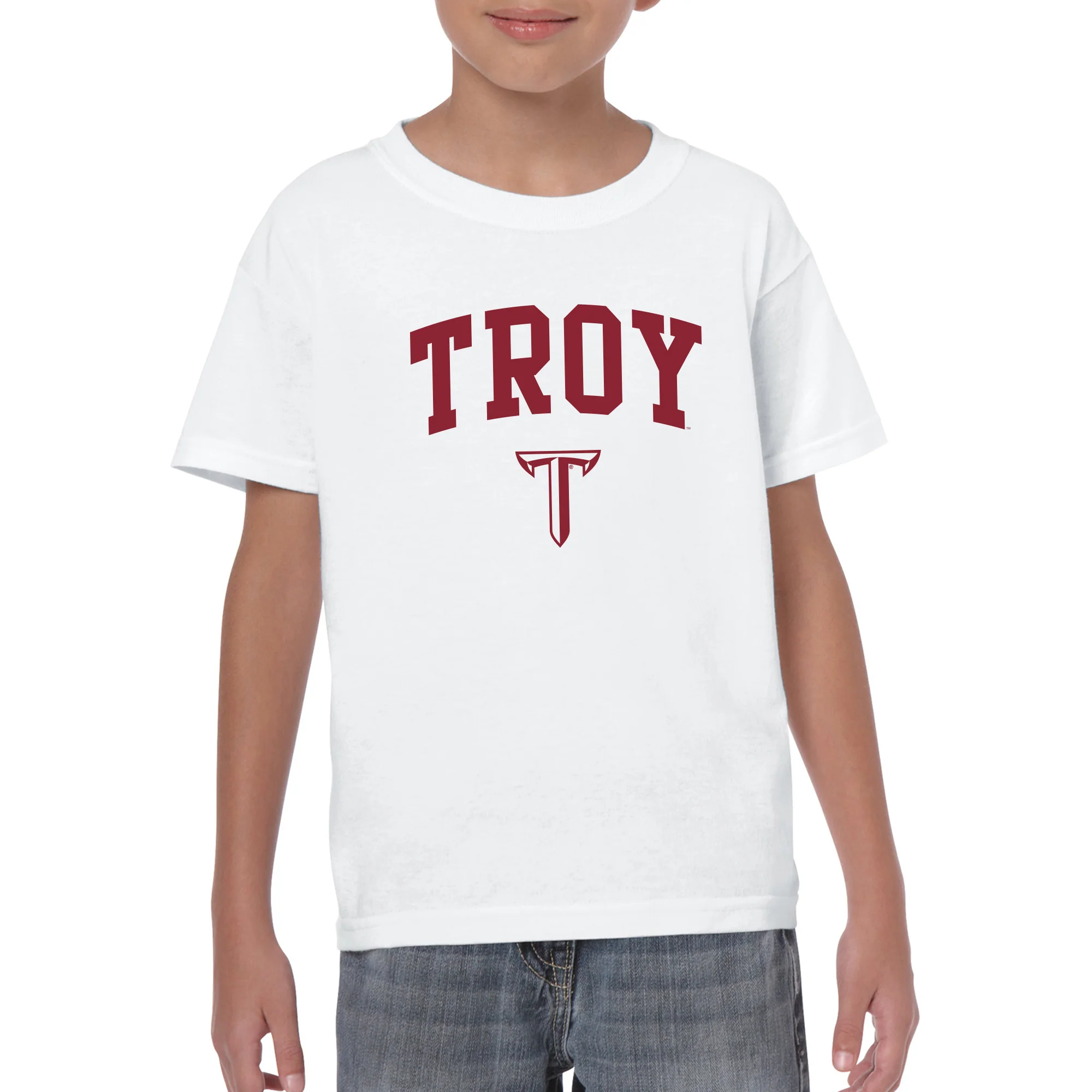 Troy University Trojans Arch Logo Cotton Youth T-Shirt - White - Image 3