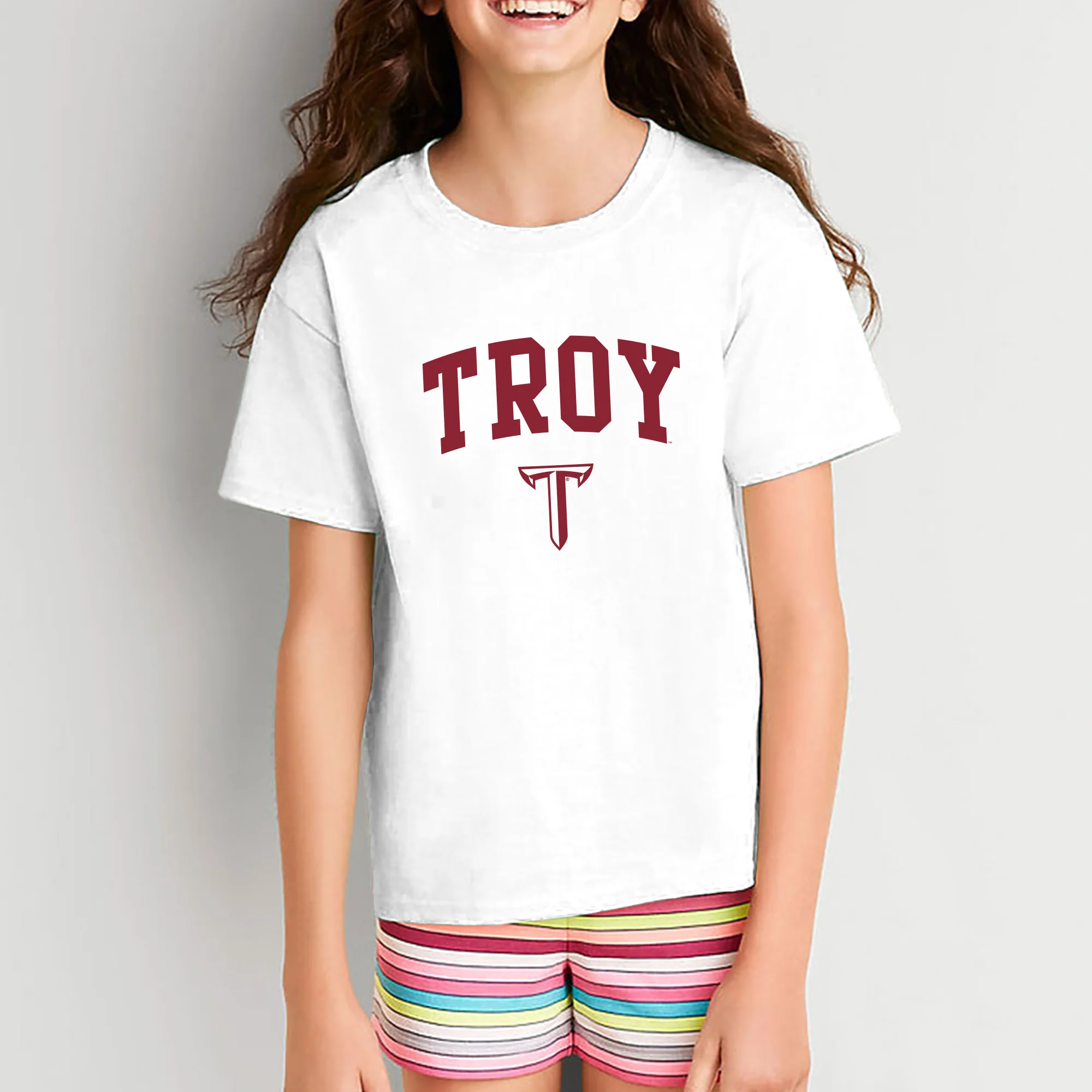 Troy University Trojans Arch Logo Cotton Youth T-Shirt - White - Image 4