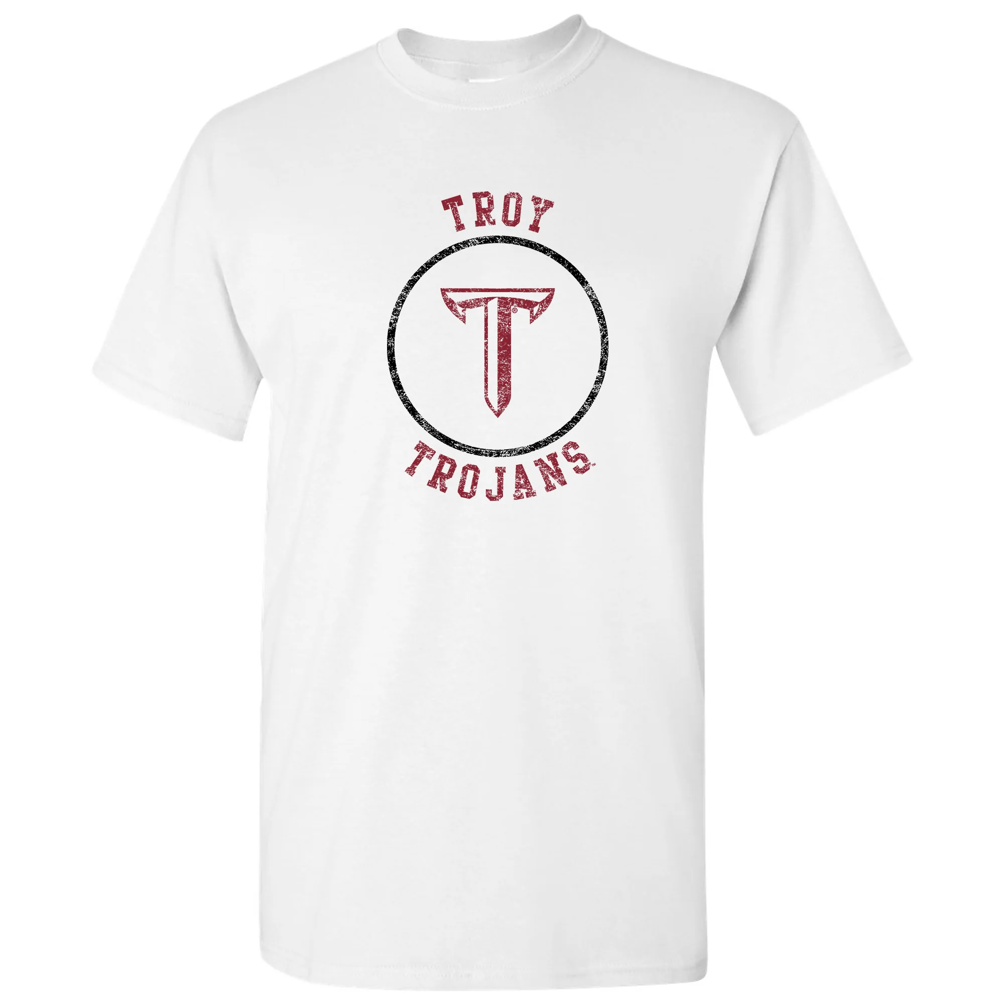 Troy University Trojans Distressed Circle Logo Cotton T-Shirt - White