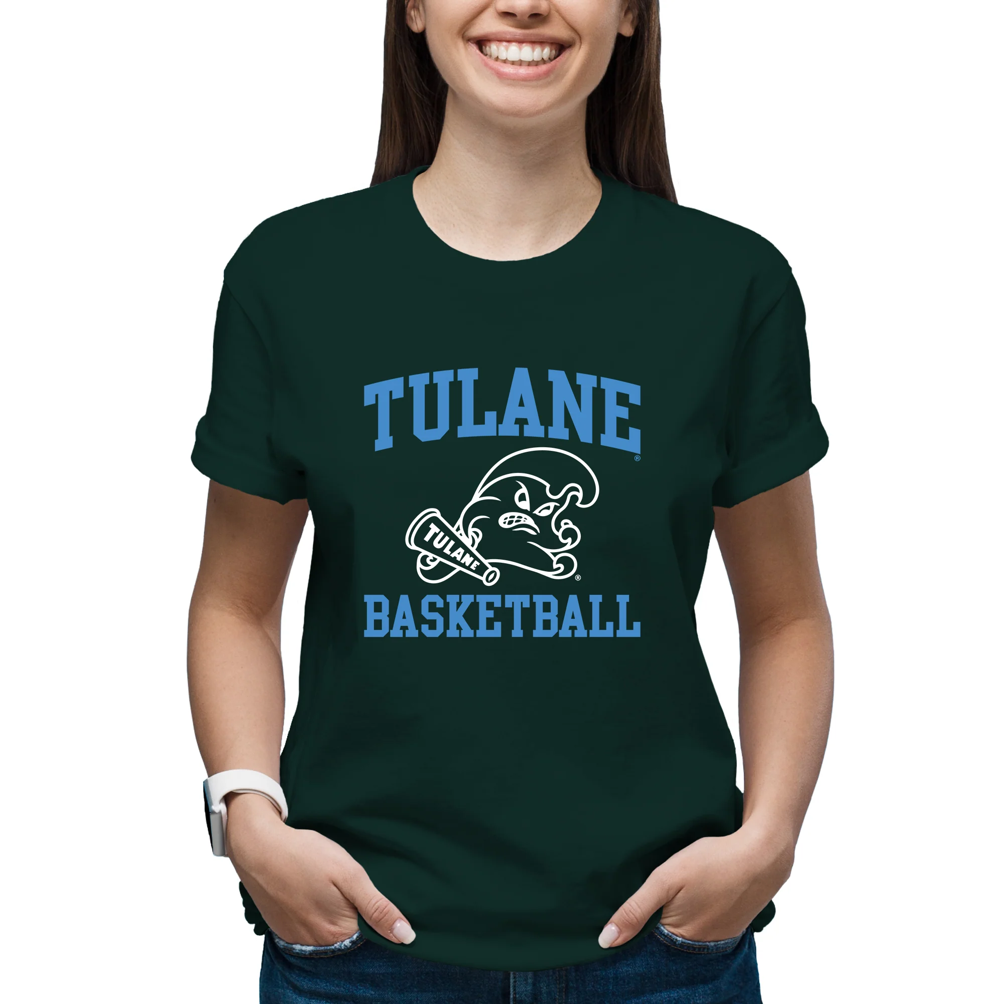 Tulane Green Wave Arch Logo Basketball T-Shirt - Forest - Image 4