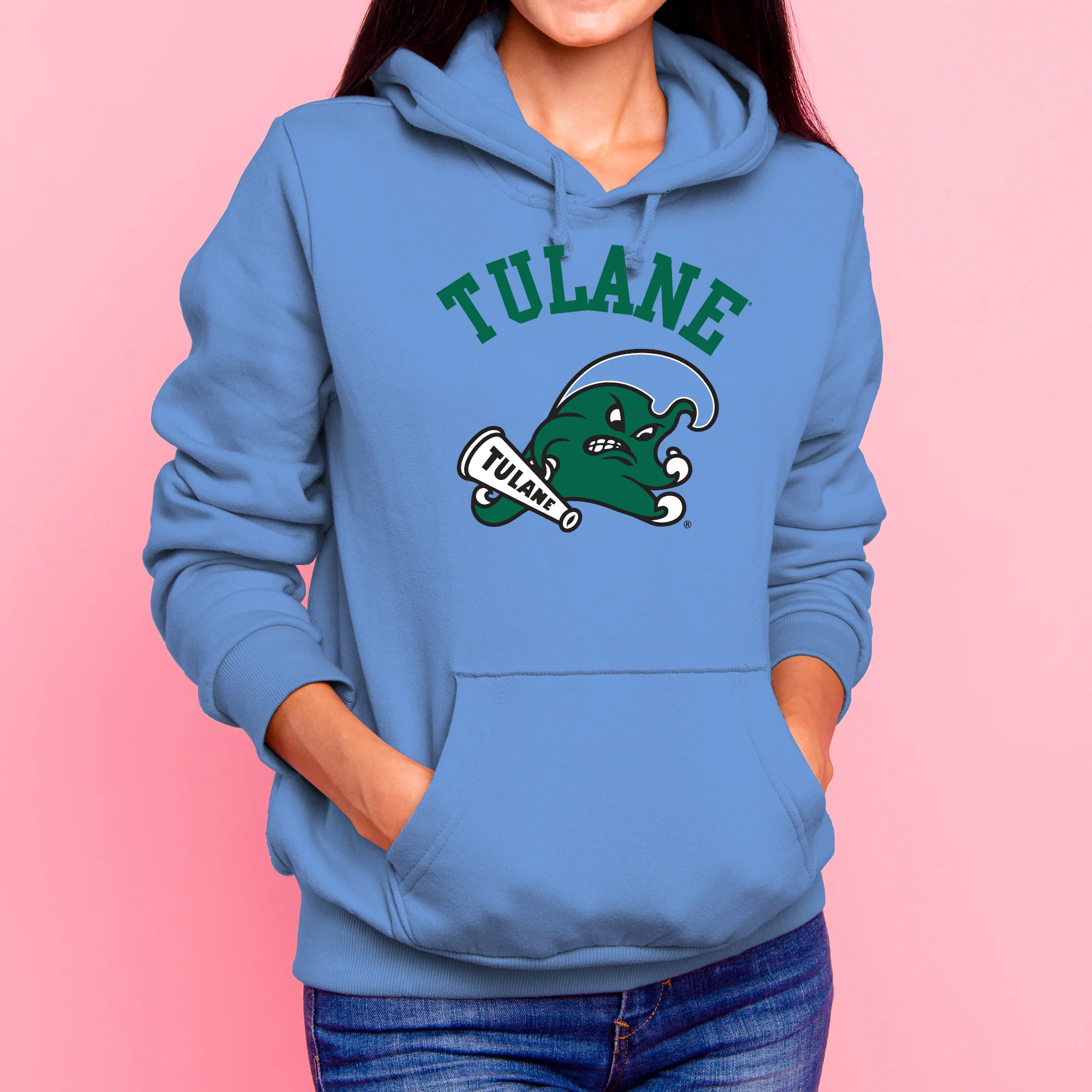 Tulane Green Wave Arch Logo Hoodie - C Blue - Image 4