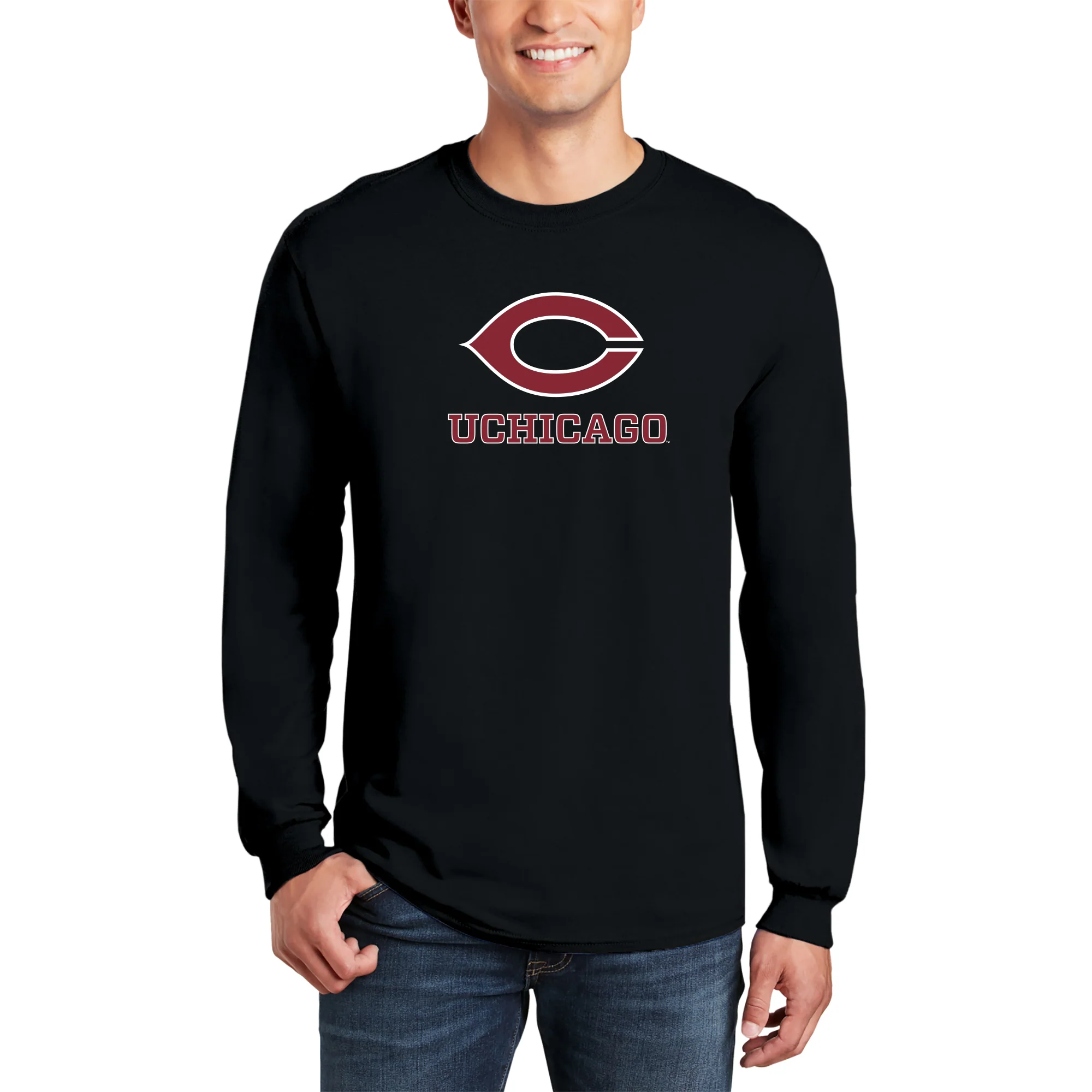 UChicago Primary Logo 2-Color Long Sleeve - Black - Image 3