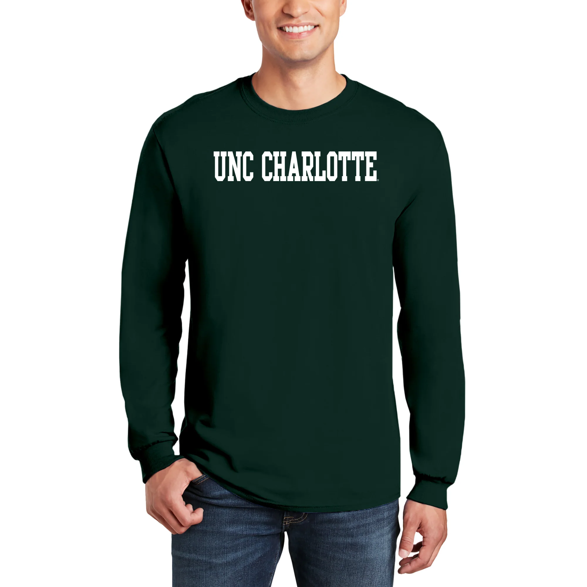 UNC Charlotte Forty-Niners Basic Block Long Sleeve T Shirt - Forest - Image 3