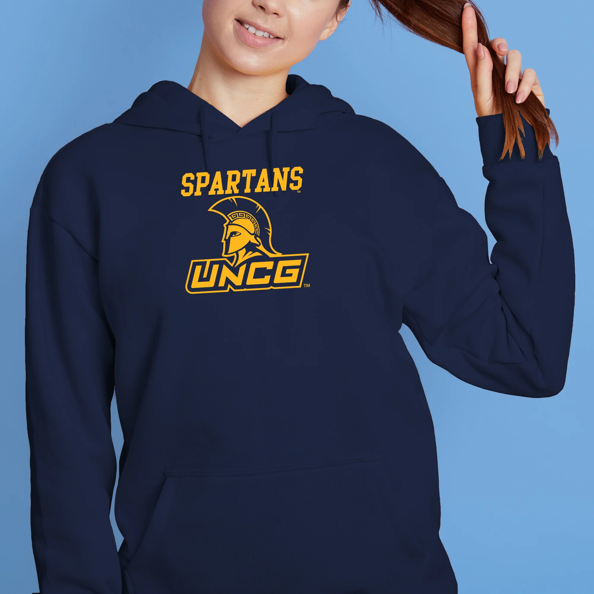 UNC Greensboro Spartans Arch Logo Hoodie - Navy - Image 4