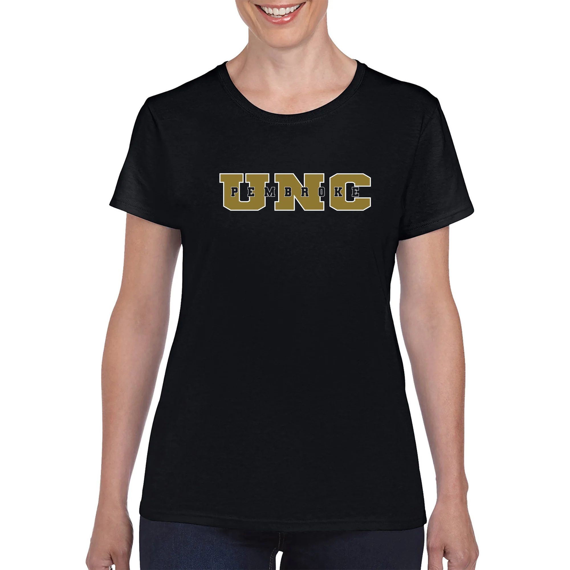 UNC Pembroke Braves Basic Block Womens T Shirt - Black - Image 3